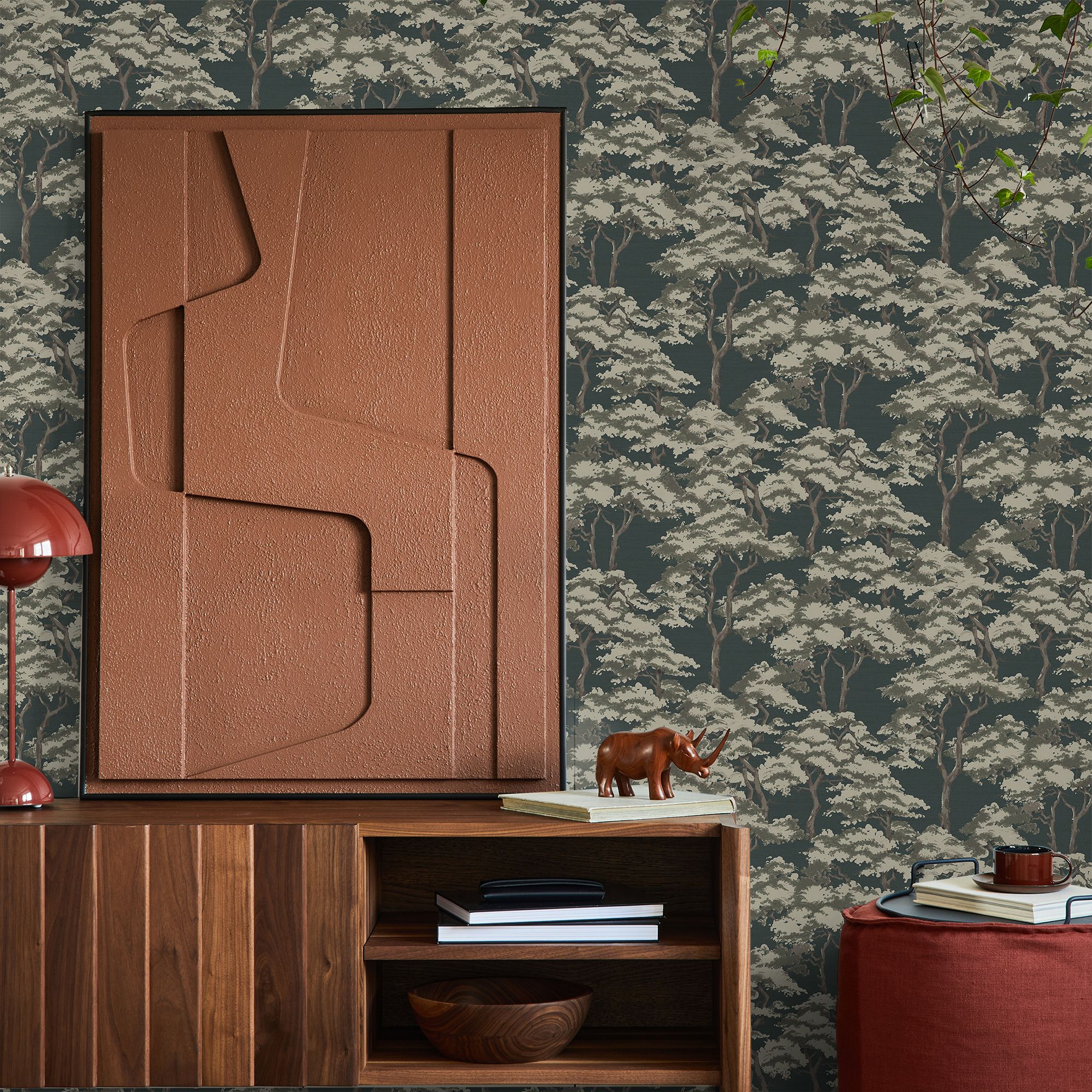 GoodHome Arbelos Green Trees Embossed Wallpaper