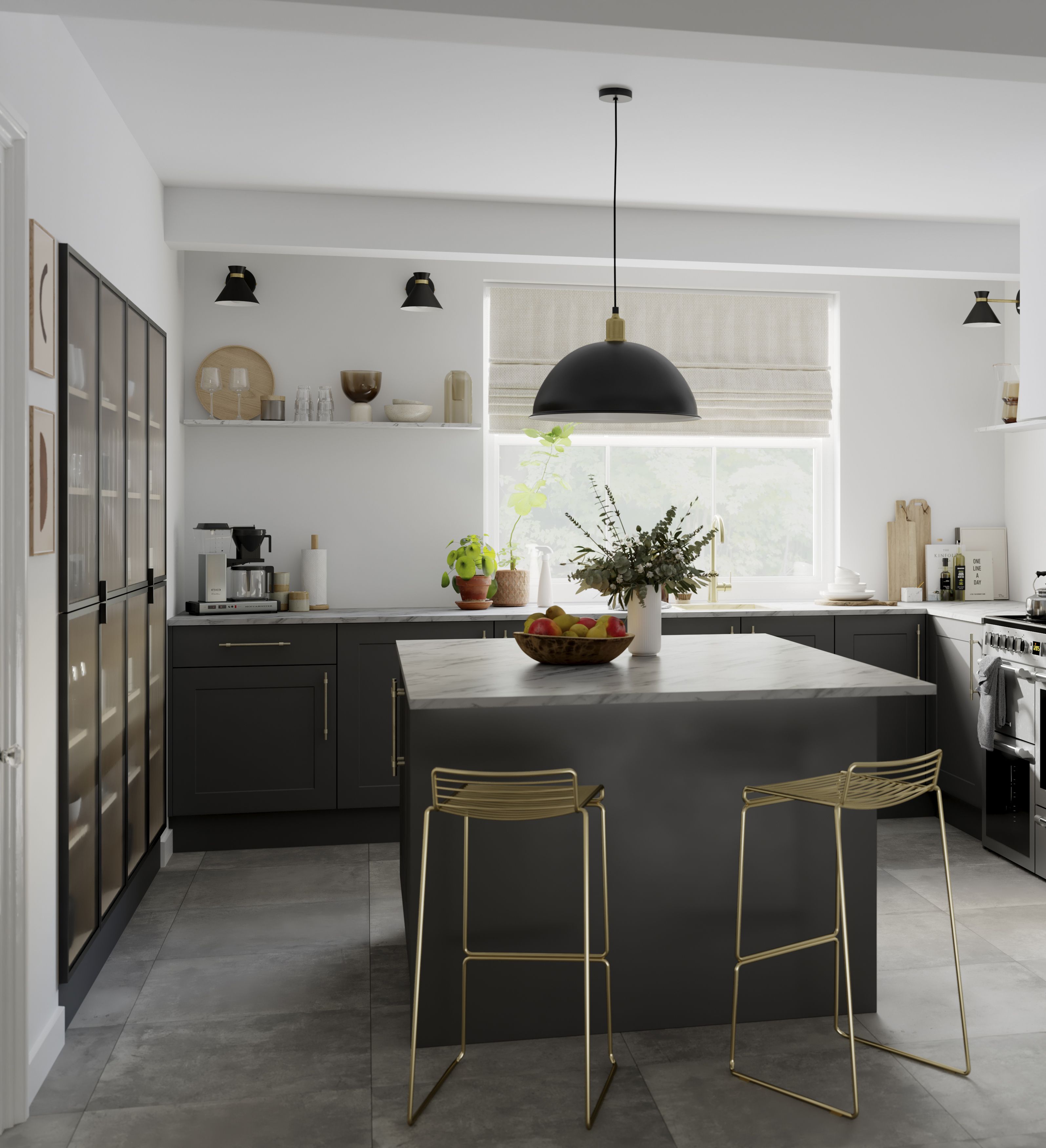 GoodHome Artemisia Innovo handleless Matt graphite Shaker 2 drawer front, bridging door & bi-fold door 1000mm