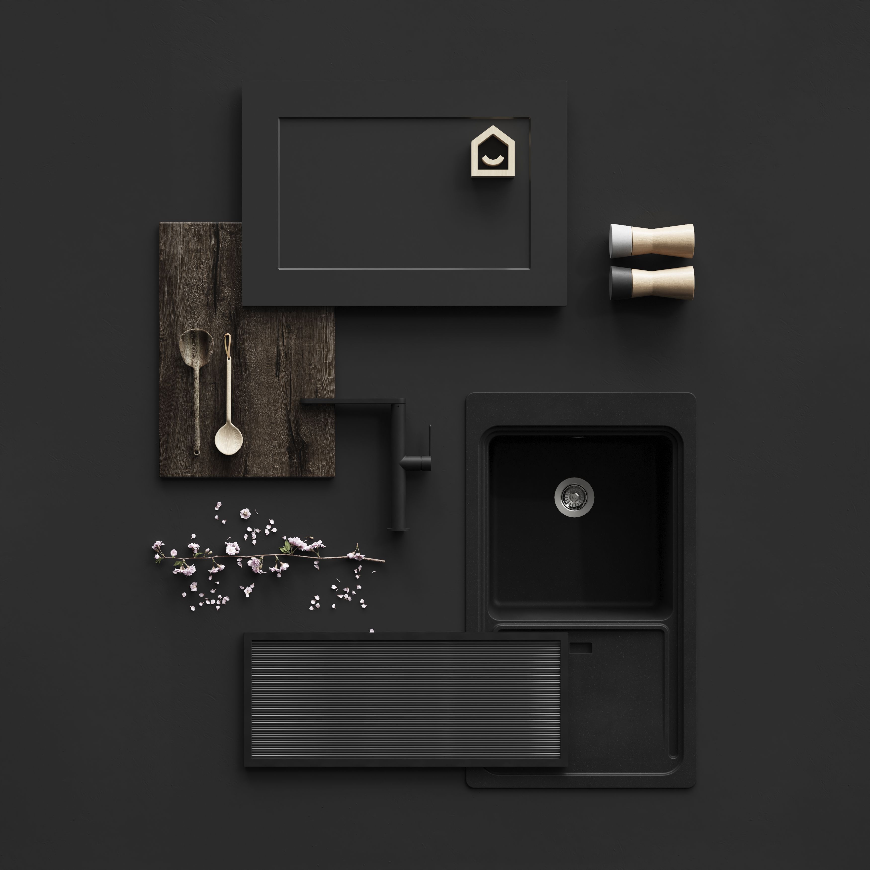 GoodHome Artemisia Innovo handleless Matt graphite Shaker 2 drawer front, bridging door & bi-fold door 1000mm