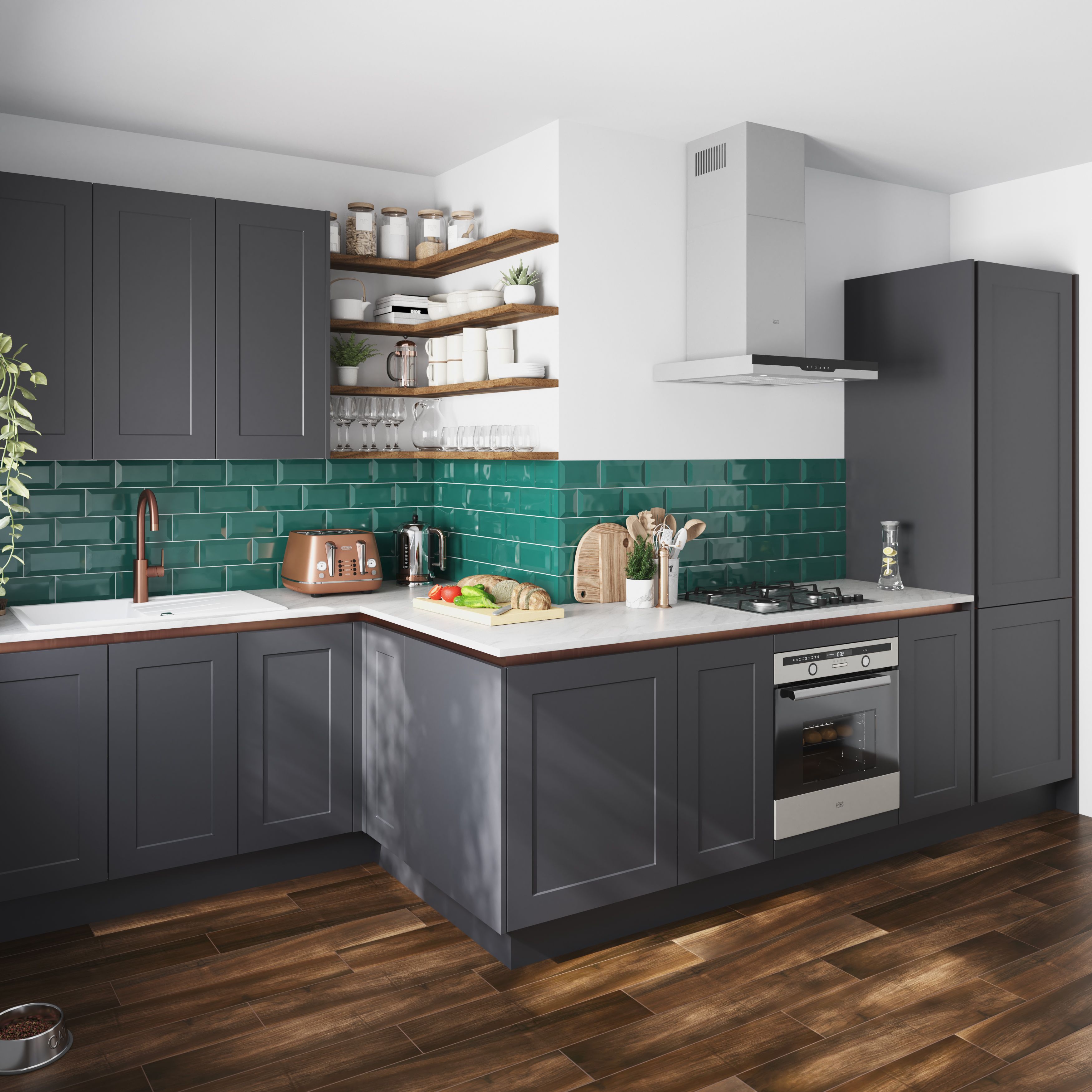 GoodHome Artemisia Innovo handleless Matt graphite Shaker 2 drawer front, bridging door & bi-fold door 1000mm