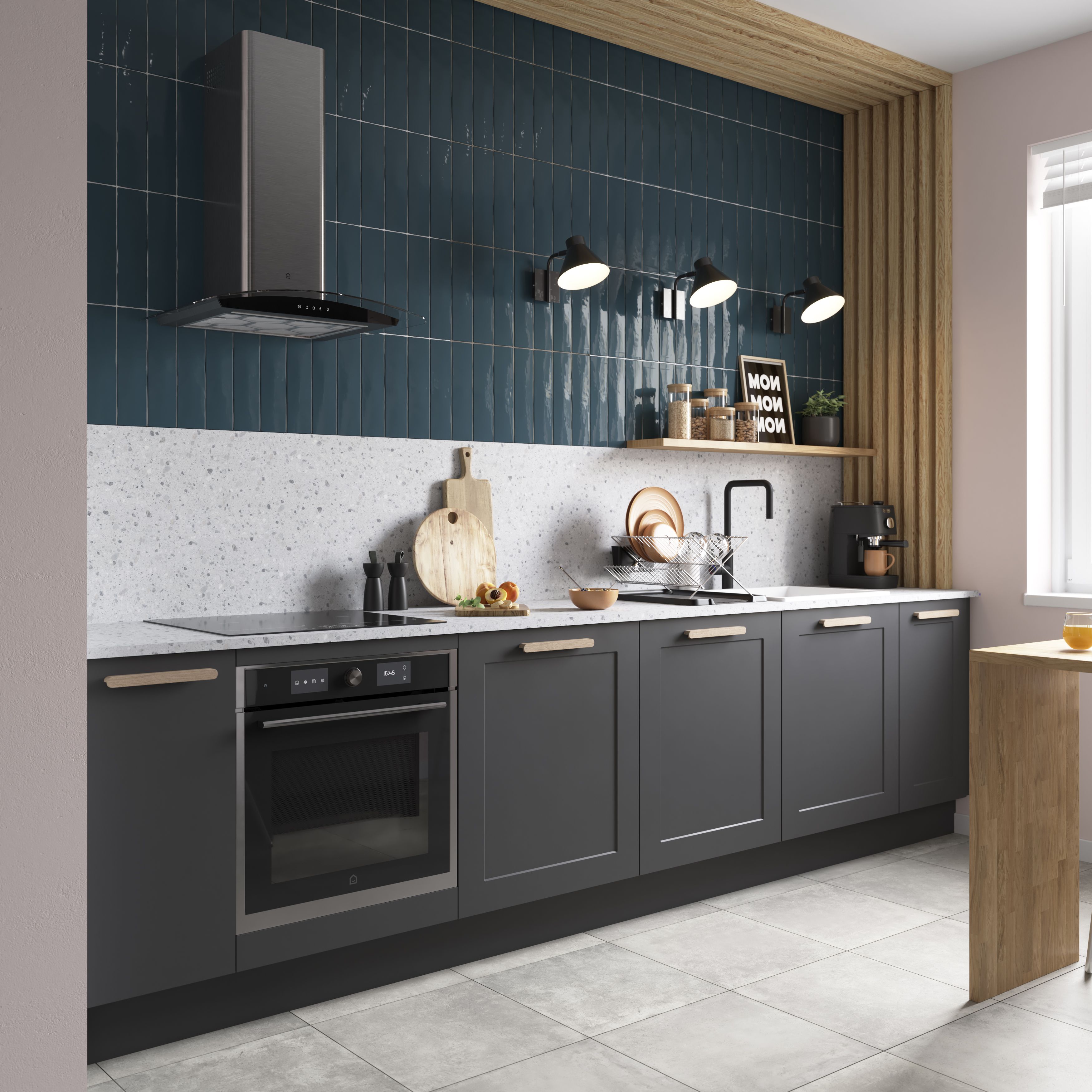 GoodHome Artemisia Innovo handleless matt graphite shaker Standard Corner post, (W)48mm (H)715mm