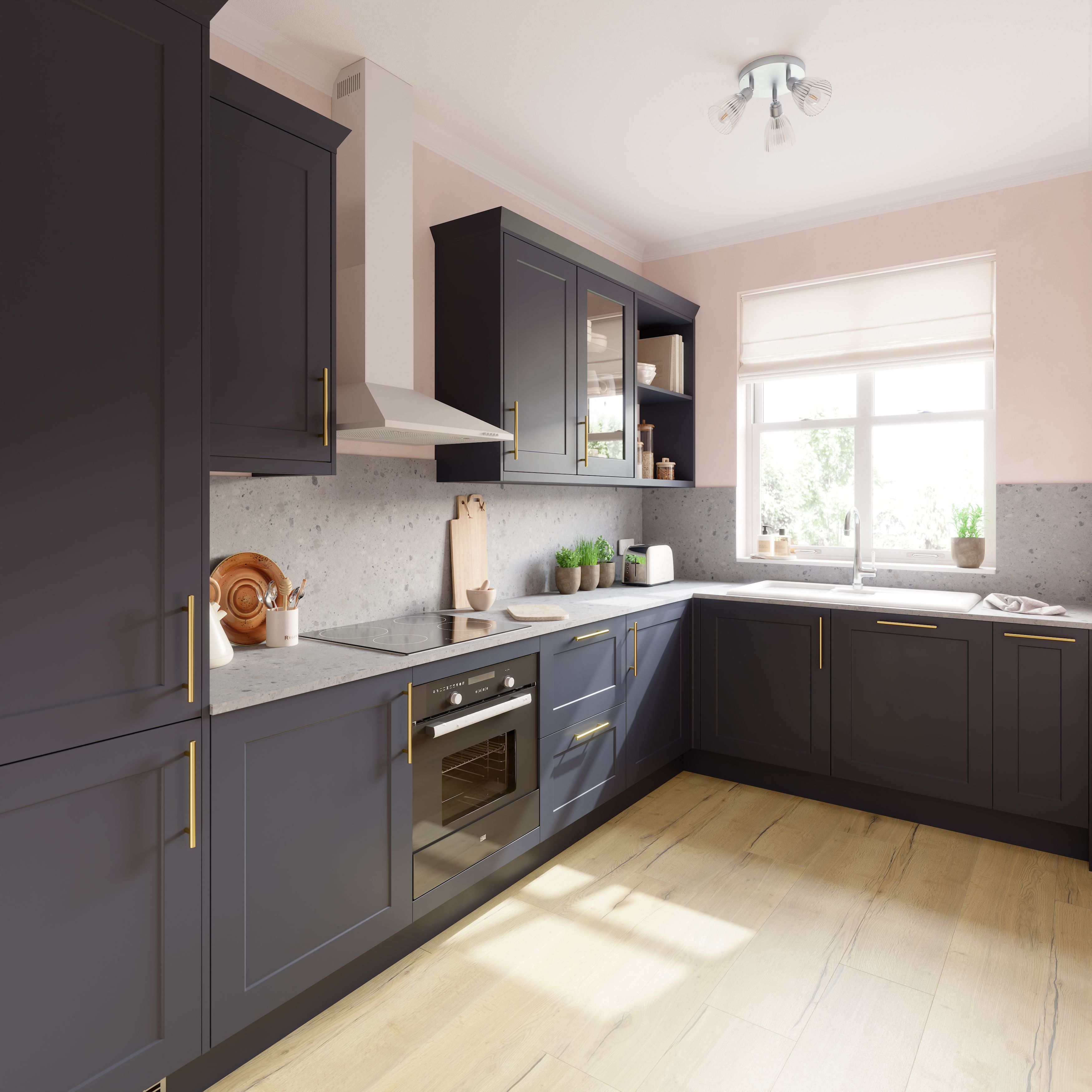 GoodHome Artemisia Innovo handleless matt midnight blue shaker Clad on end panel (H)715mm (W)595mm