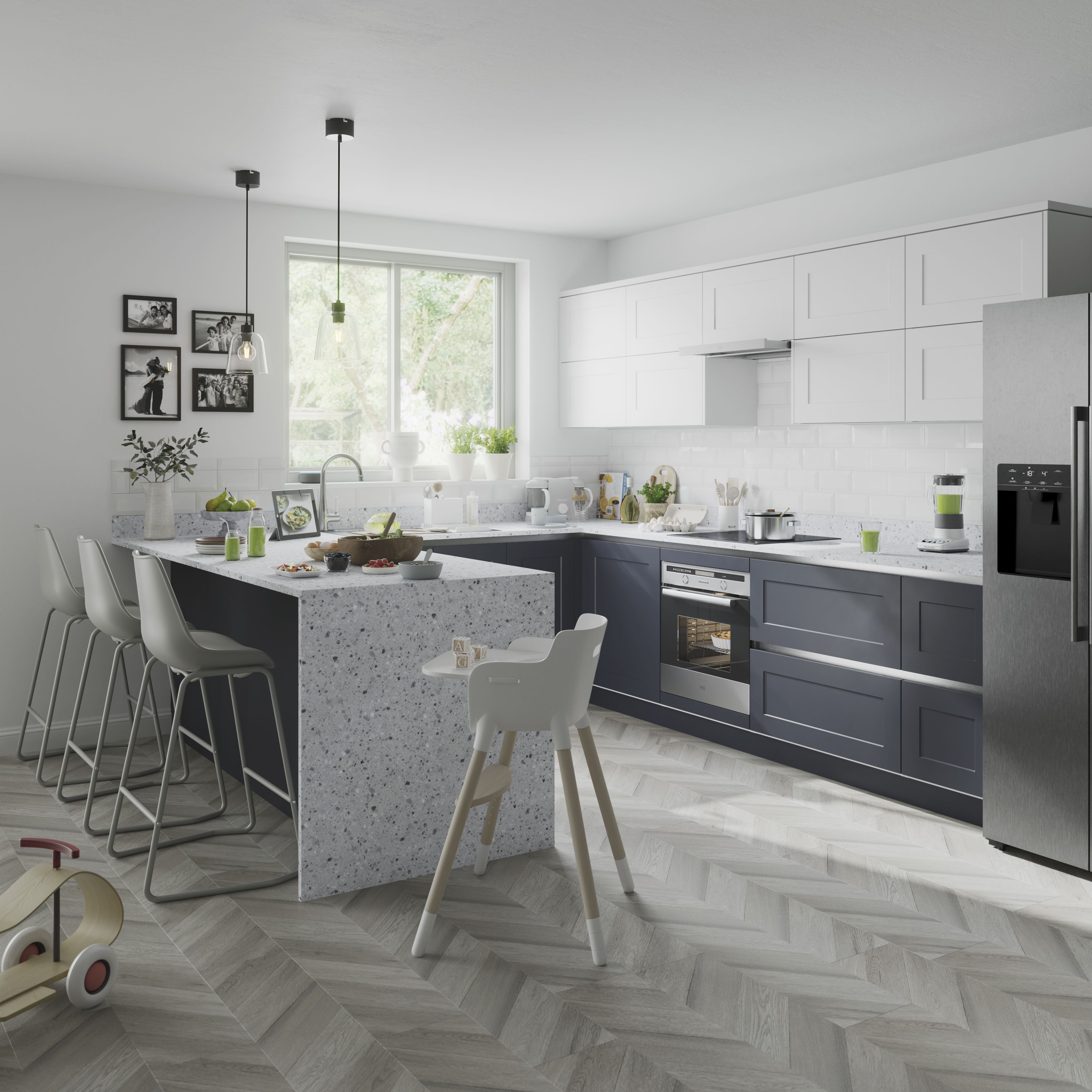 GoodHome Artemisia Innovo handleless Matt white Shaker 2 drawer front, bridging door & bi-fold door 1000mm