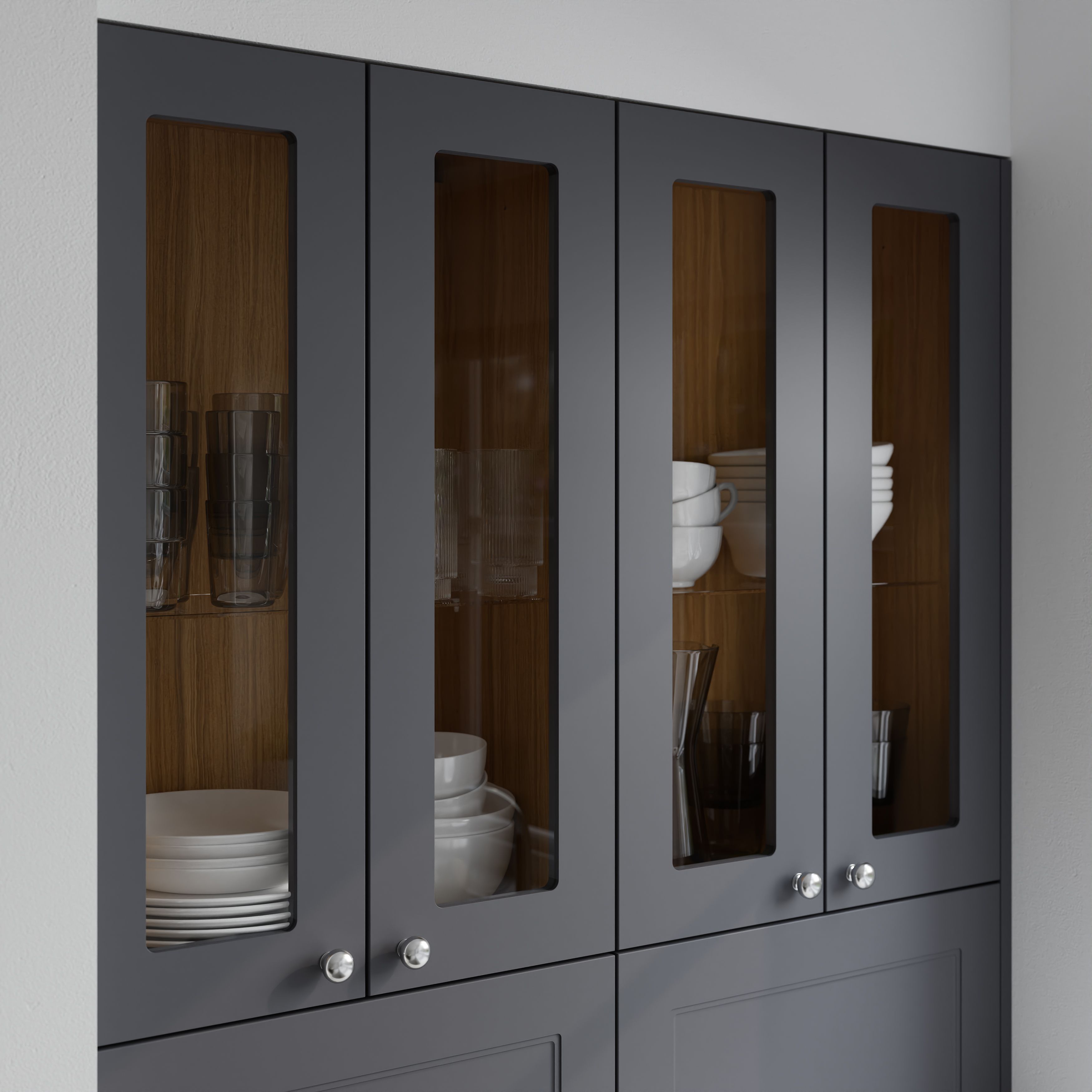 GoodHome Artemisia Matt graphite Glazed Tall glazed Cabinet door (W)300mm (H)895mm (T)18mm