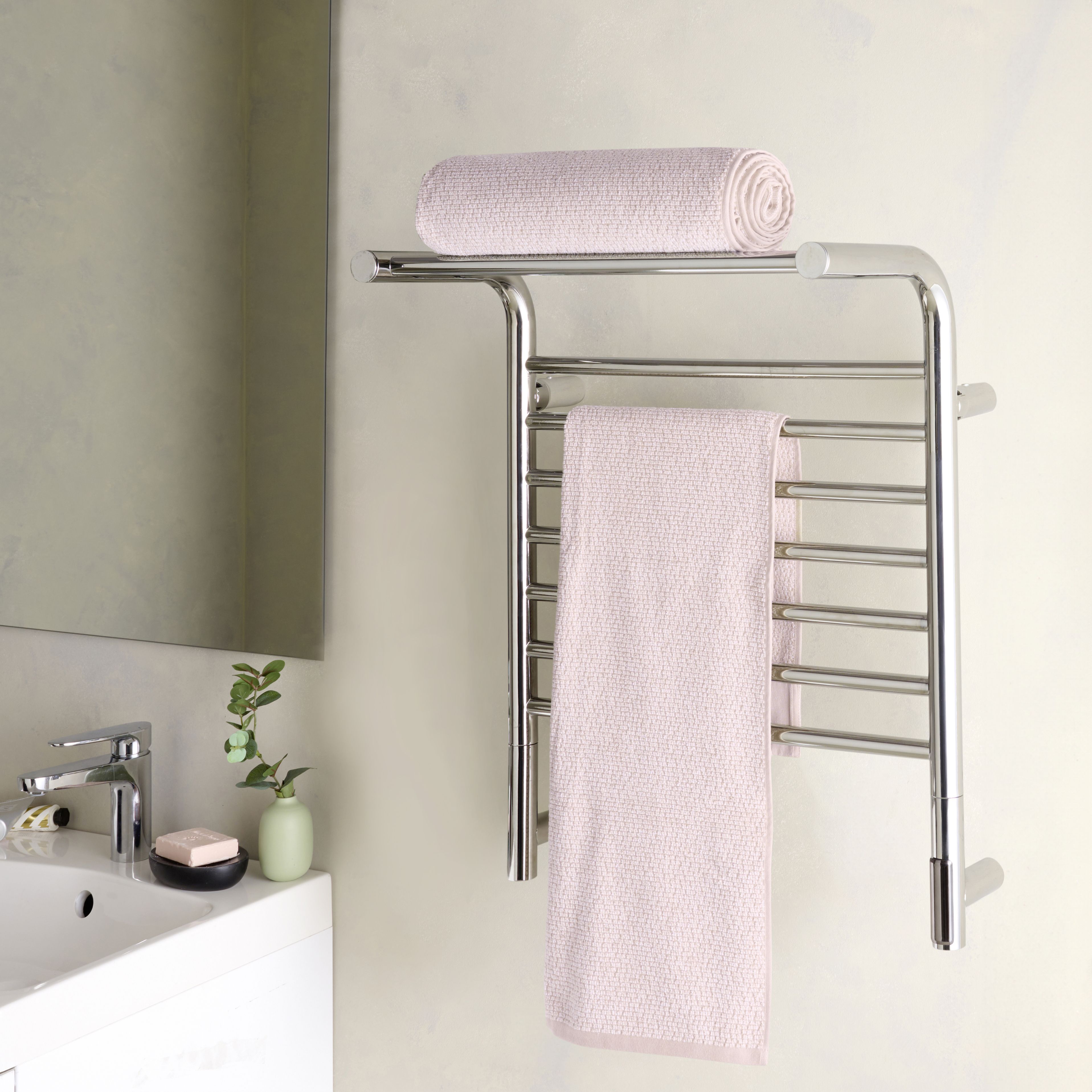 GoodHome Artigo Chrome effect Electric Flat Towel warmer (W)540mm x (H)640mm