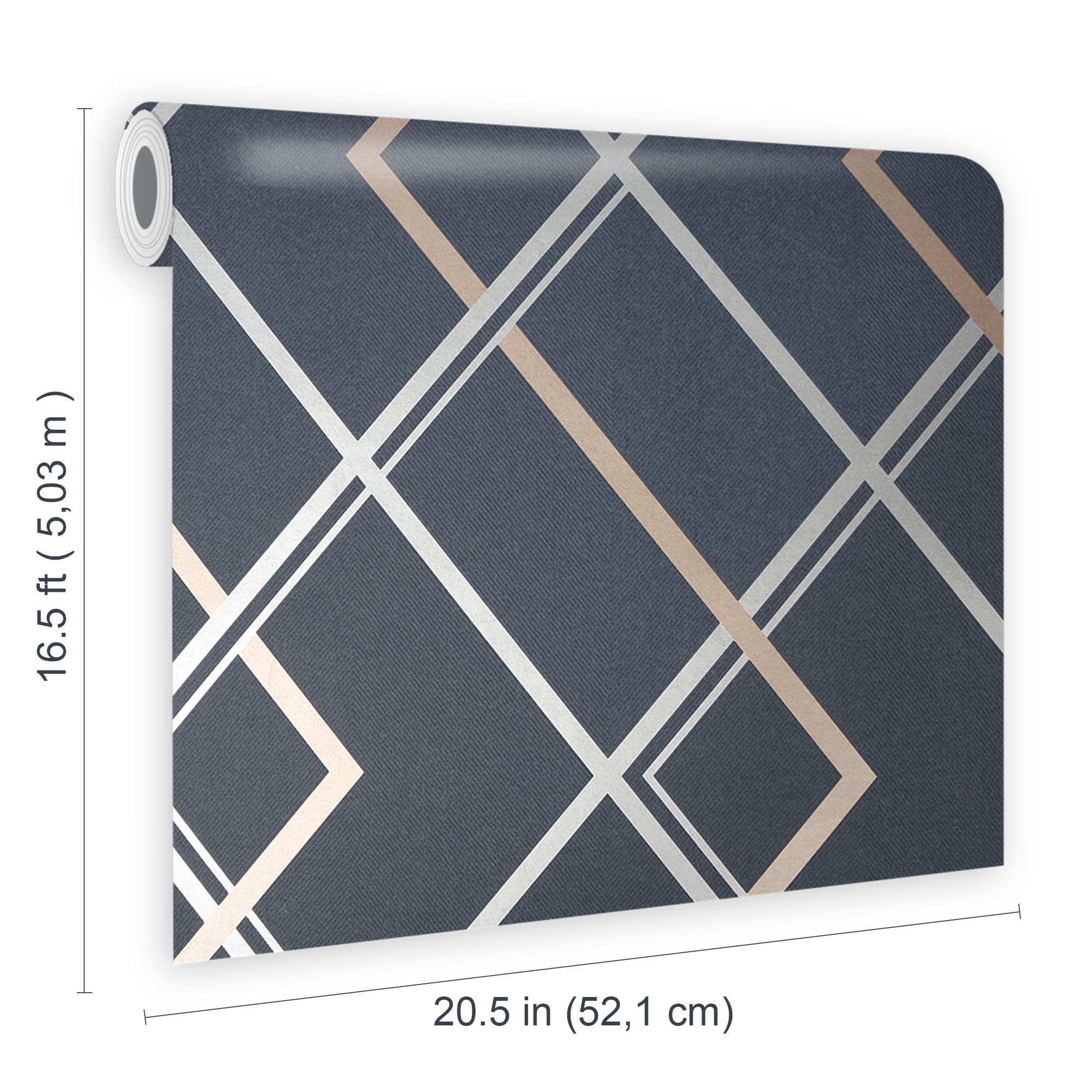 GoodHome Ashbourne Blue Metallic effect Geometric Smooth Wallpaper