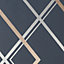 GoodHome Ashbourne Blue Metallic effect Geometric Smooth Wallpaper