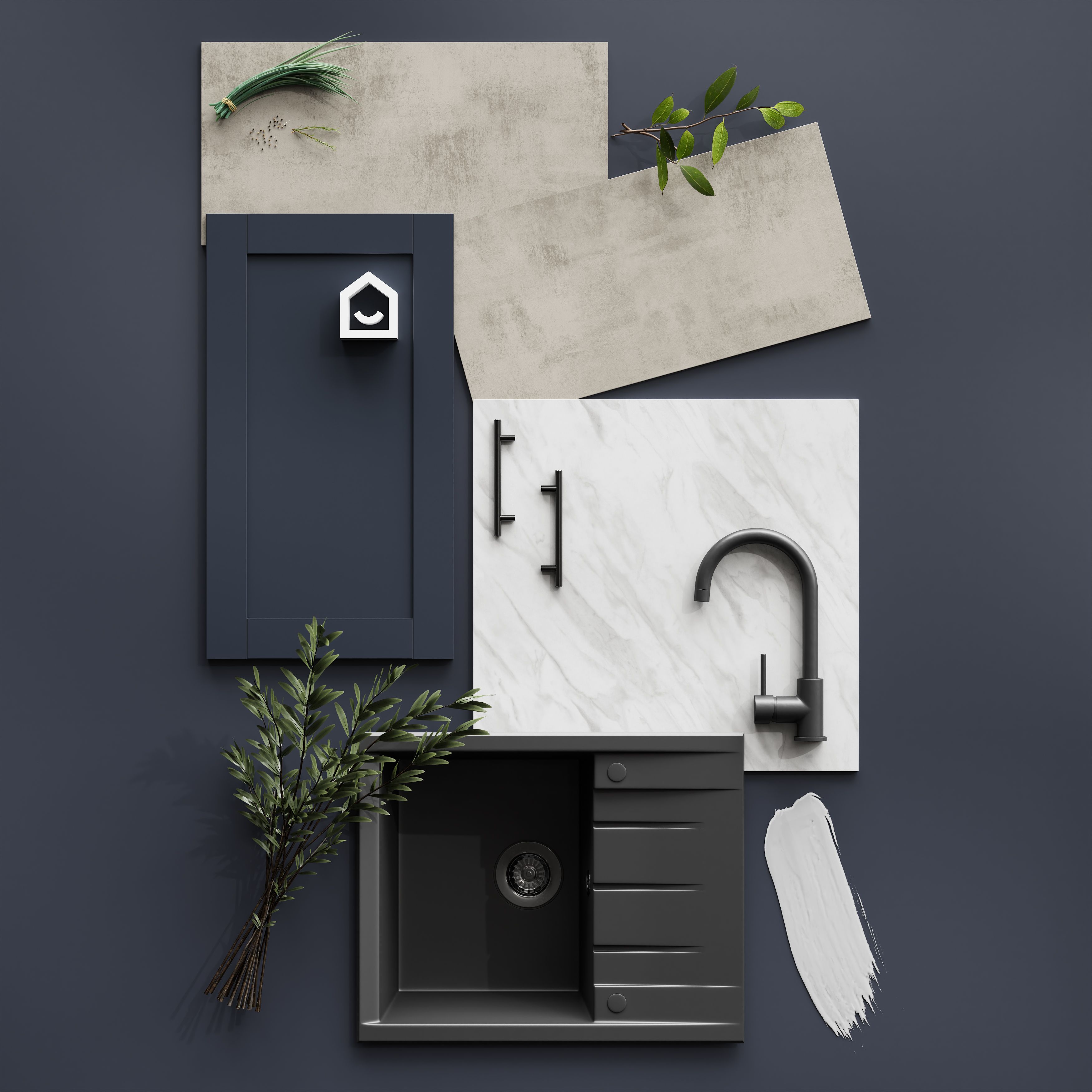 GoodHome Ashmead Matt midnight blue 3 drawer cabinet front (H)715mm (W)497mm (T)16mm