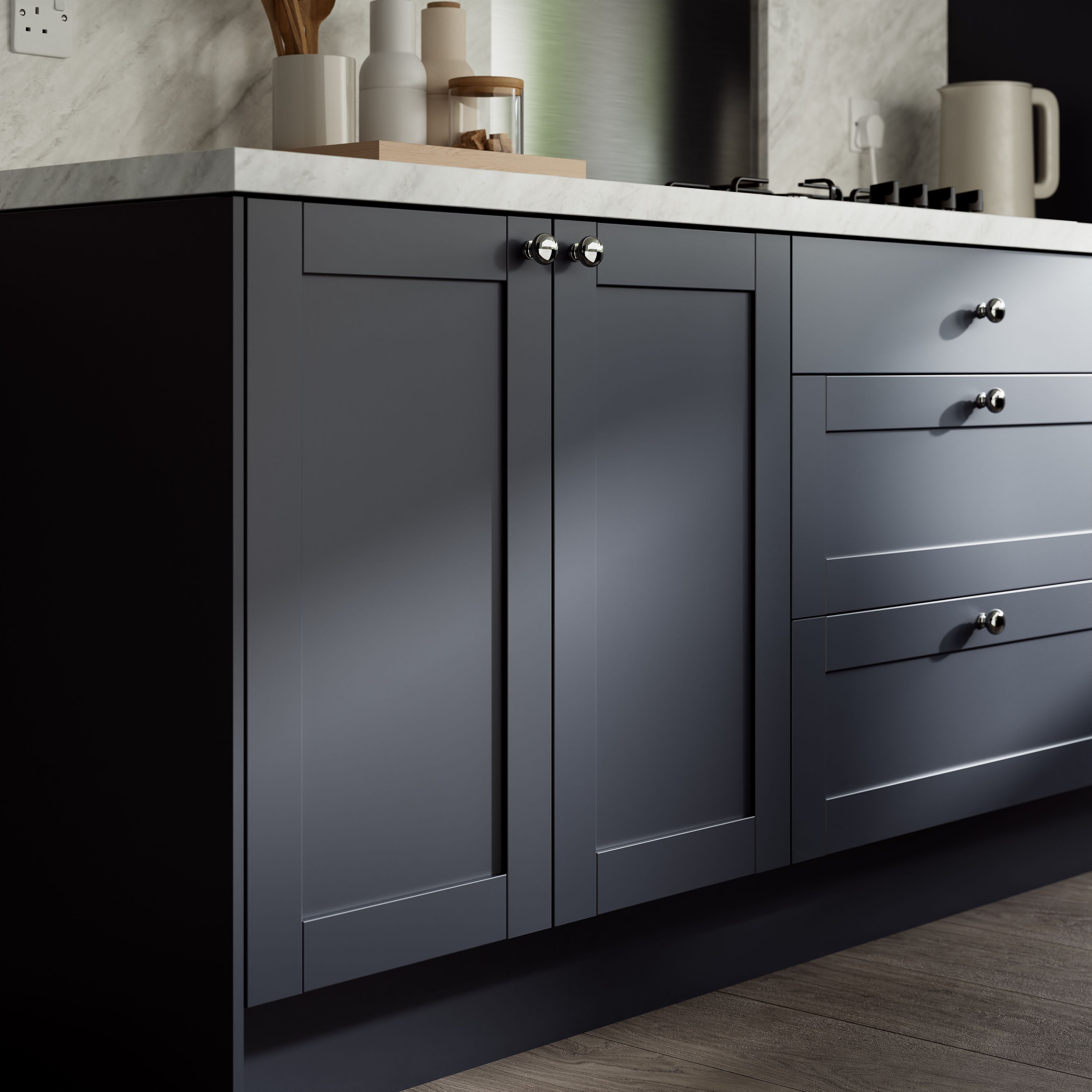 GoodHome Ashmead Matt midnight blue 3 drawer cabinet front (H)715mm (W)497mm (T)16mm