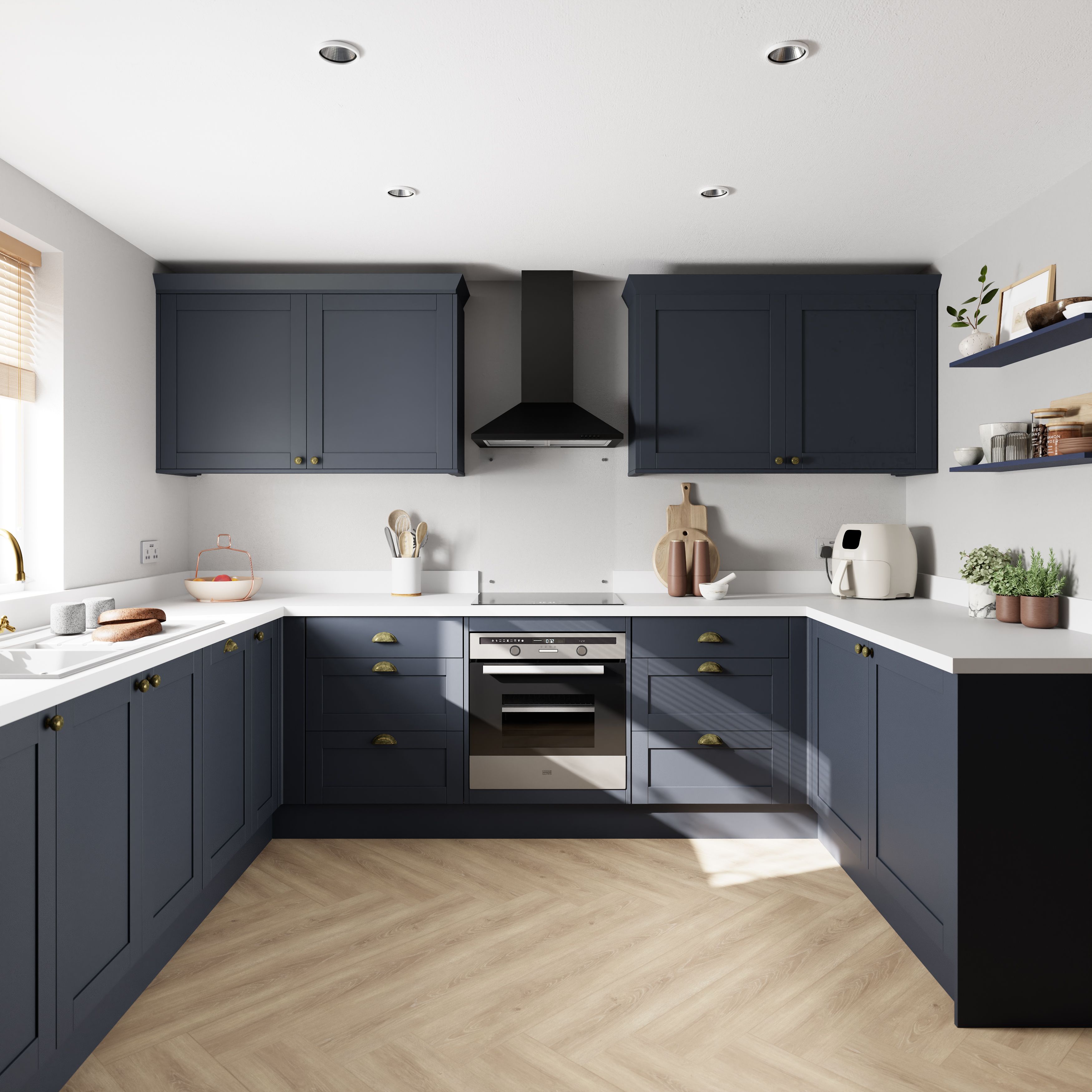 GoodHome Ashmead Matt midnight blue Smooth Cornice, (L)2400mm (H)75mm