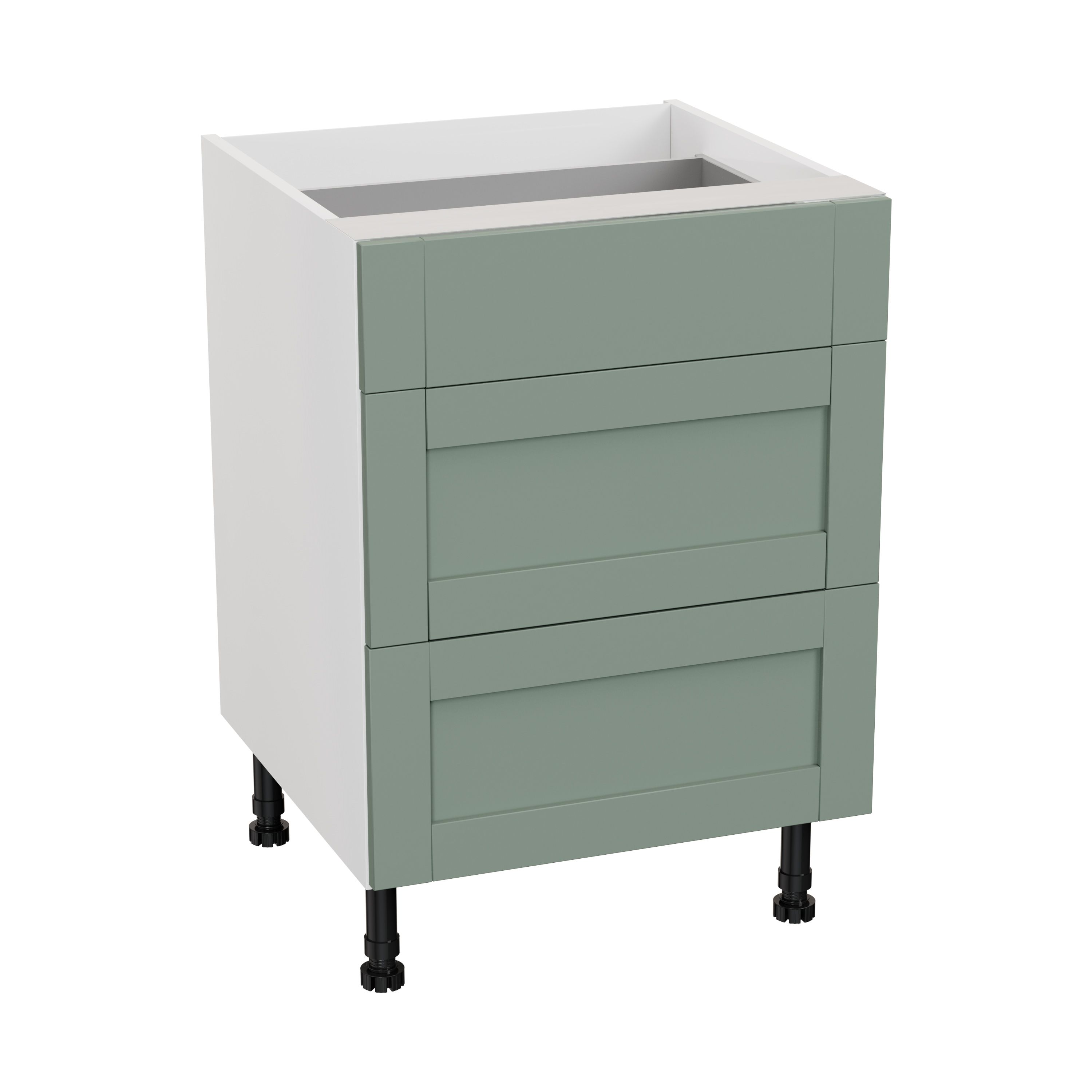 GoodHome Ashmead Matt reed green 3 drawer set Base Kitchen cabinet (W) 600mm (H)720mm