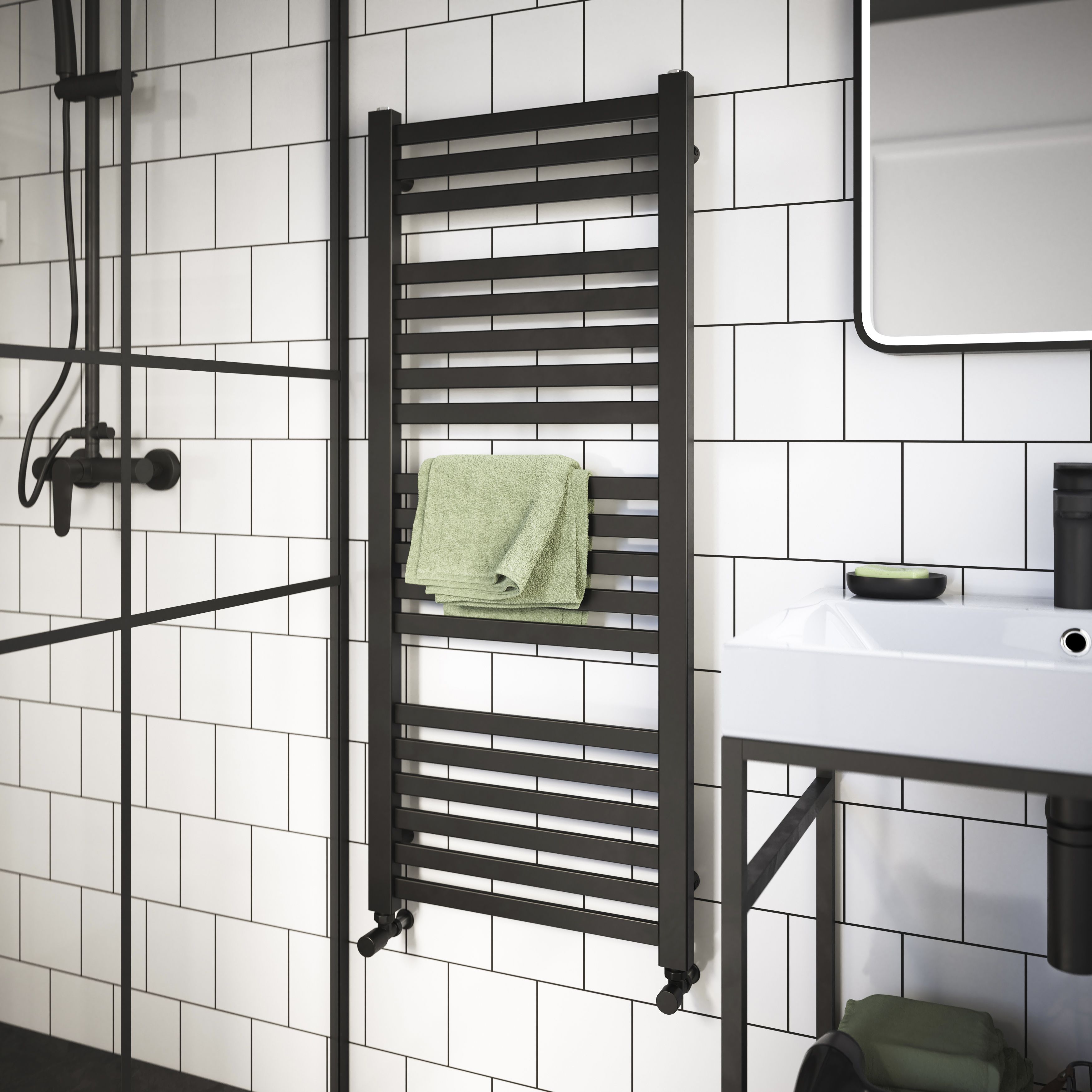 GoodHome Aspley, Anthracite Vertical Flat Towel radiator (W)480mm x (H)1150mm