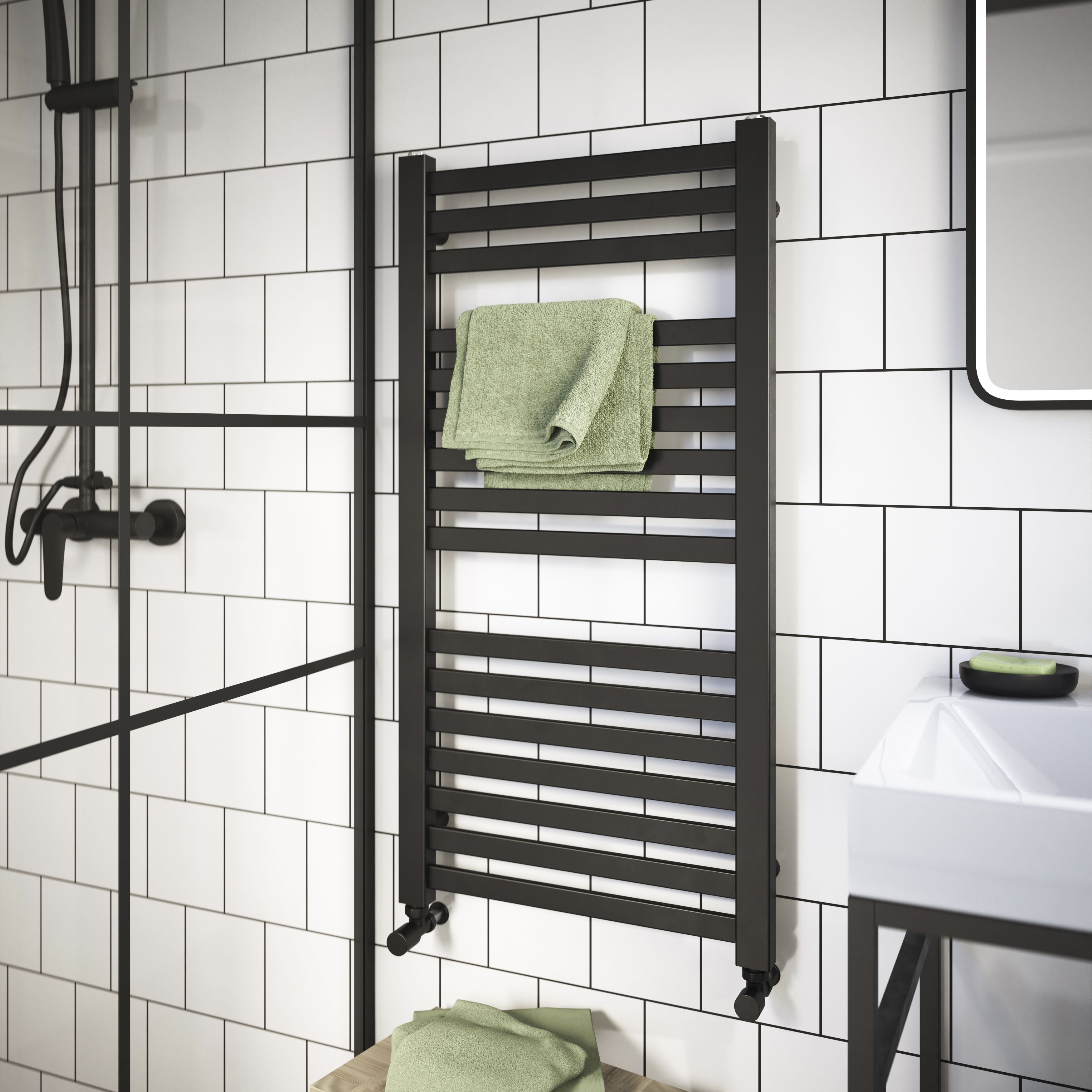 GoodHome Aspley, Anthracite Vertical Flat Towel radiator (W)480mm x (H)950mm