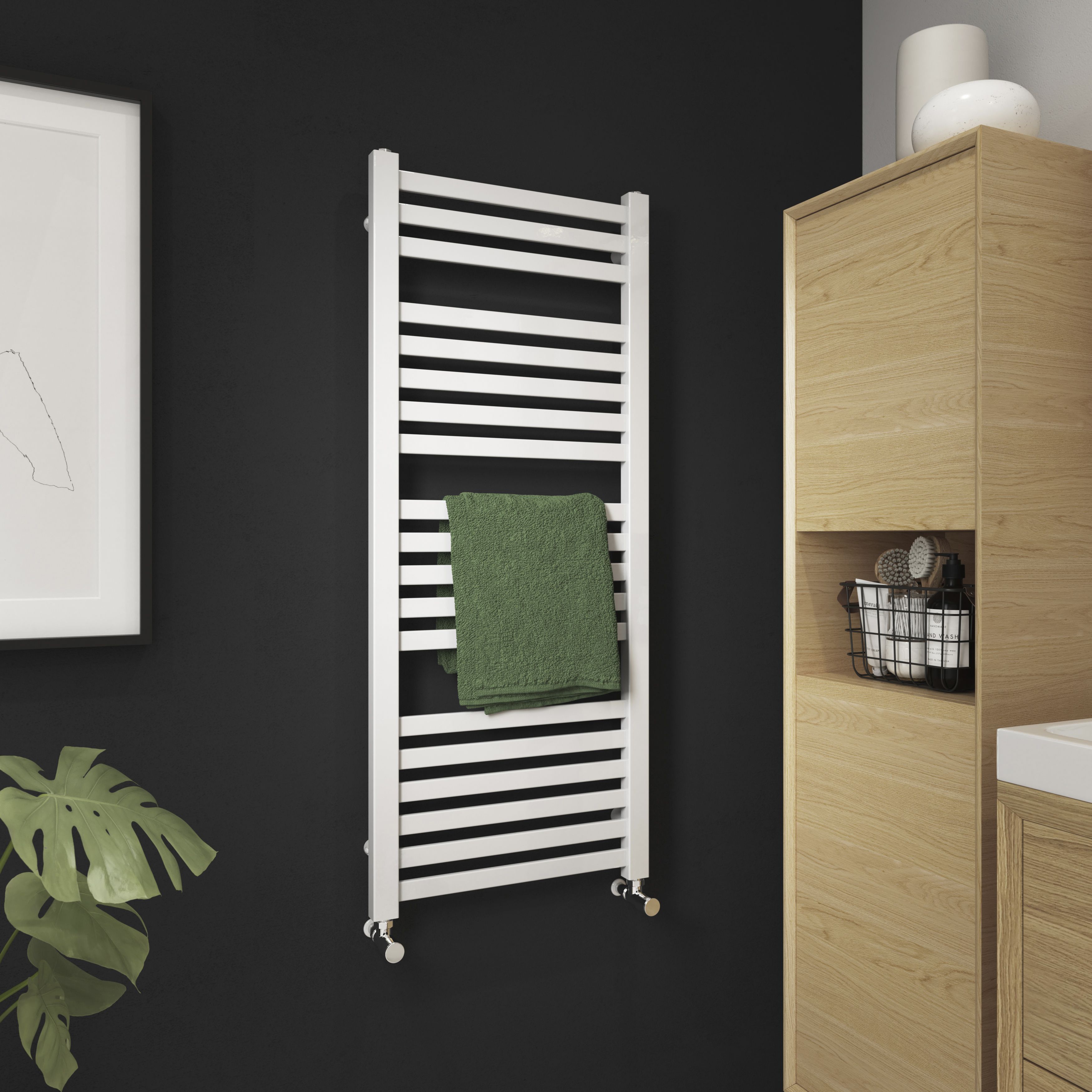 GoodHome Aspley, White Vertical Flat Towel radiator (W)480mm x (H)1150mm