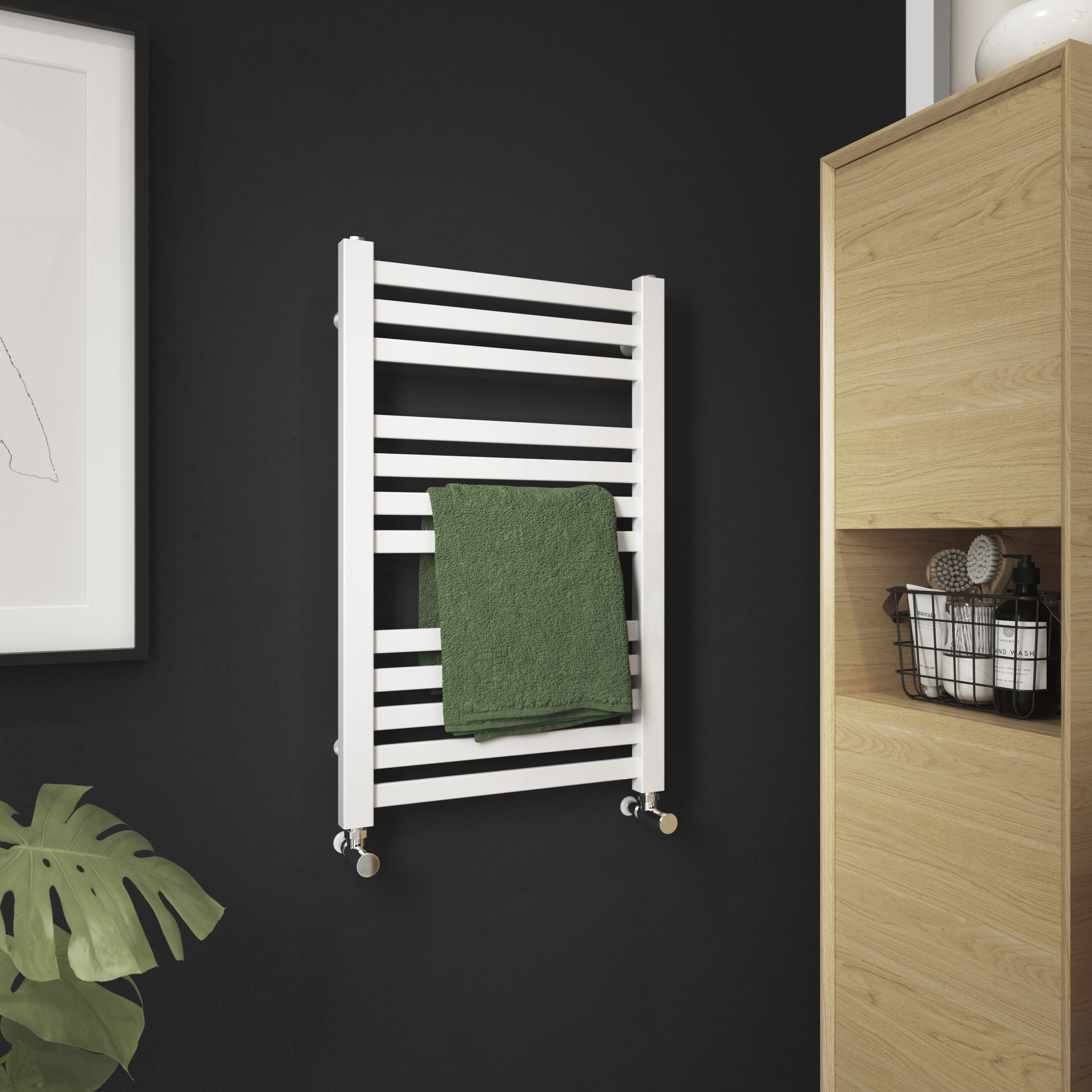 GoodHome Aspley, White Vertical Flat Towel radiator (W)480mm x (H)750mm