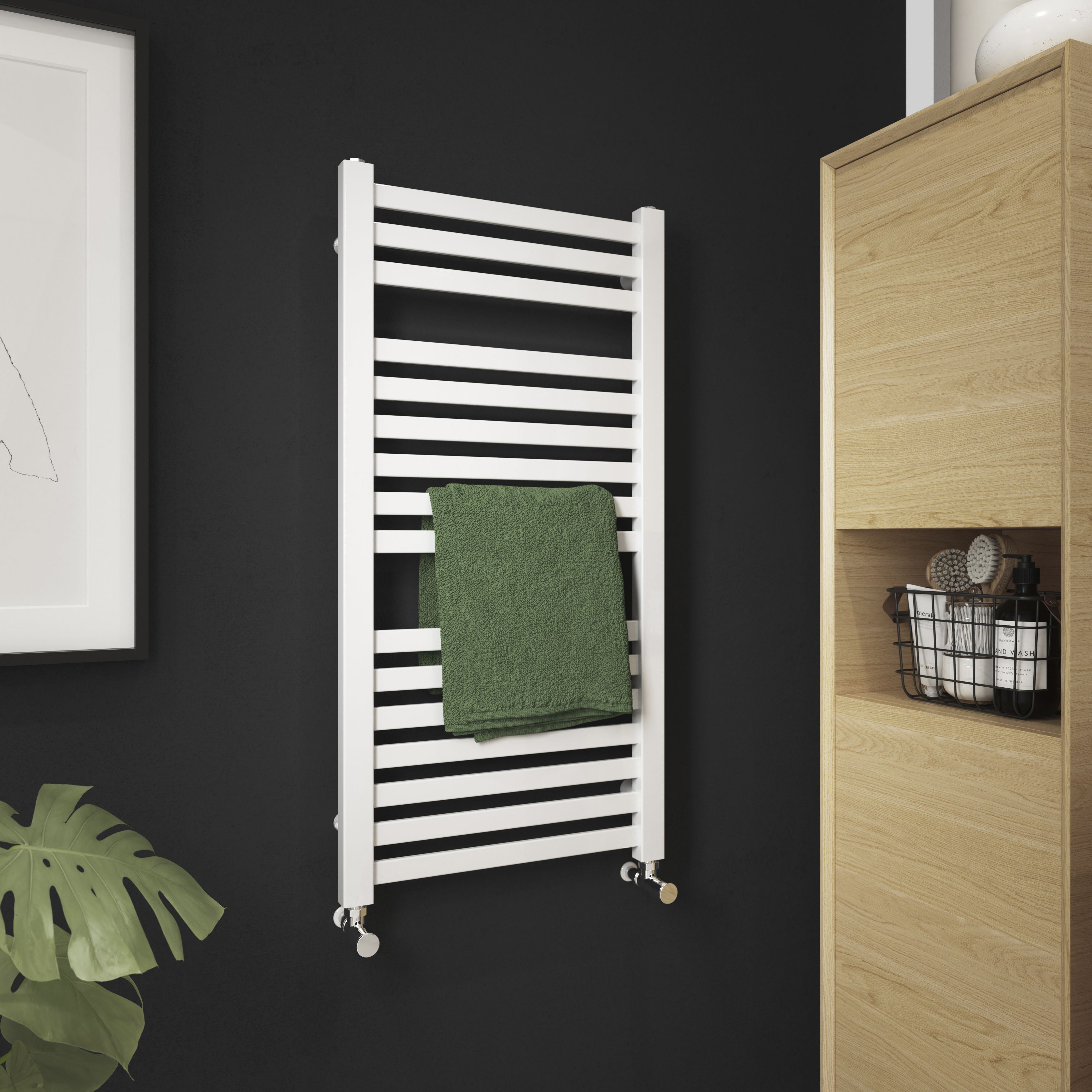 GoodHome Aspley, White Vertical Flat Towel radiator (W)480mm x (H)950mm