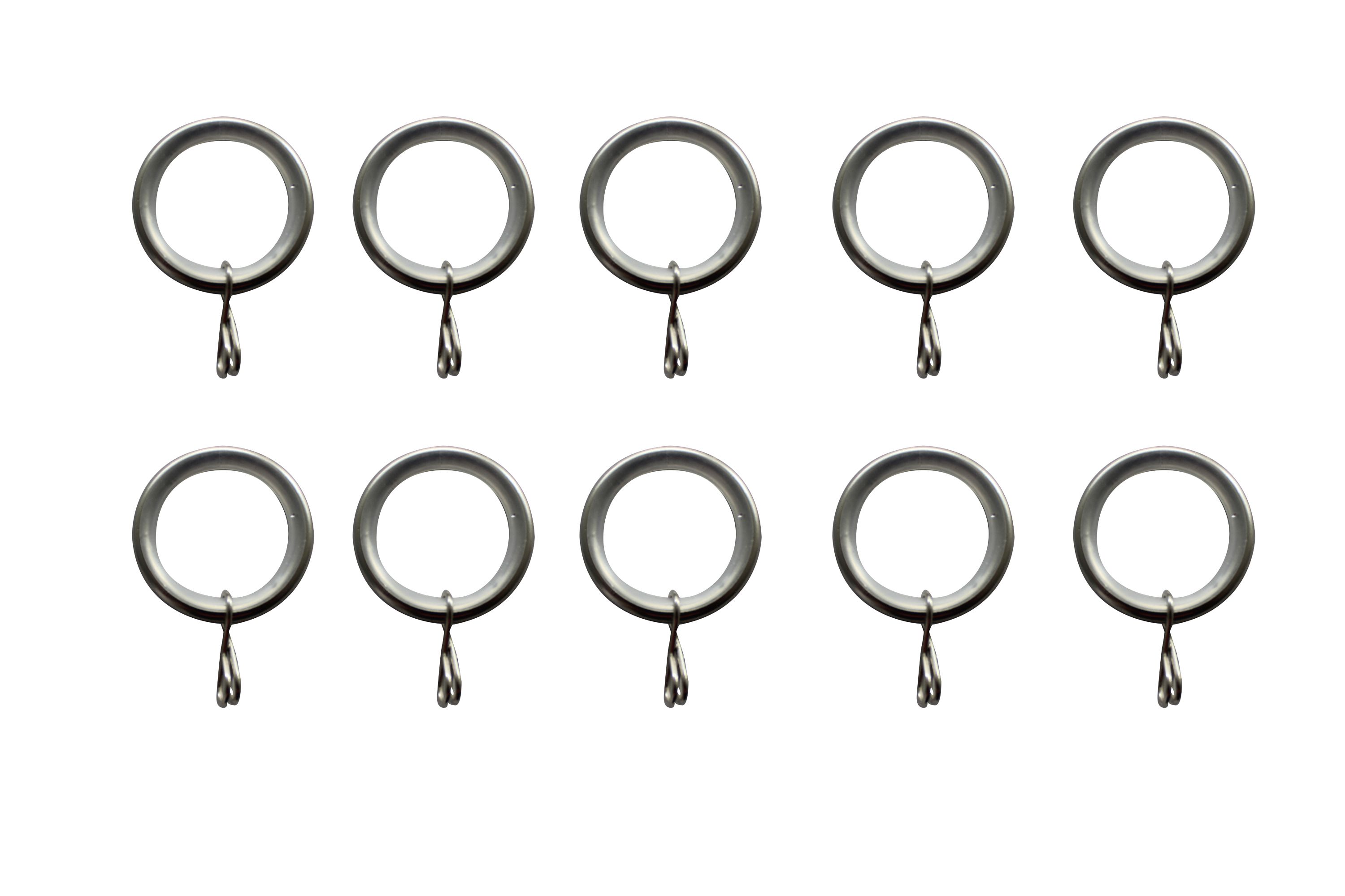 GoodHome Athens Nickel effect Satin nickel effect Curtain ring, Pack of 10
