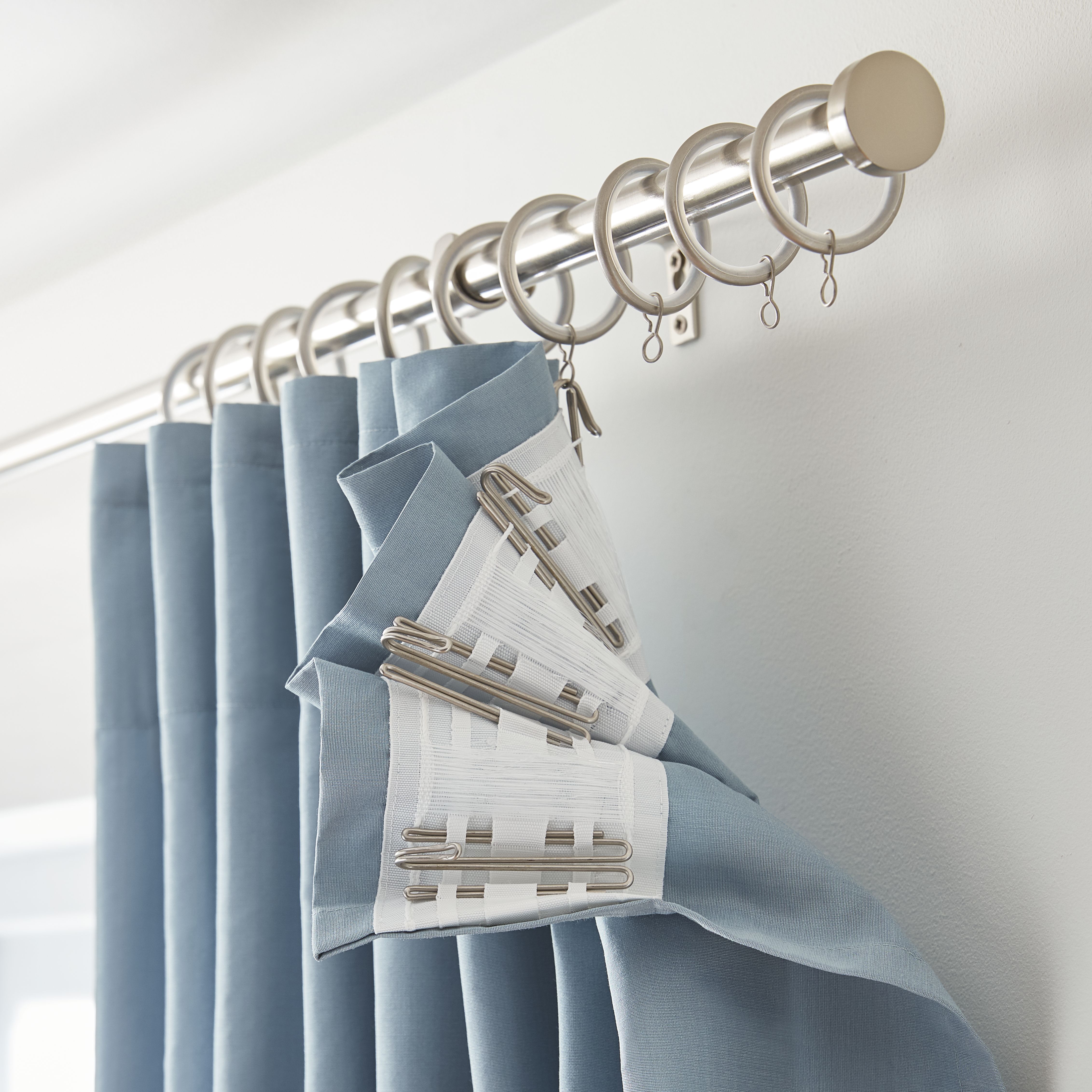 GoodHome Athens Nickel effect Satin nickel effect Curtain ring, Pack of 10