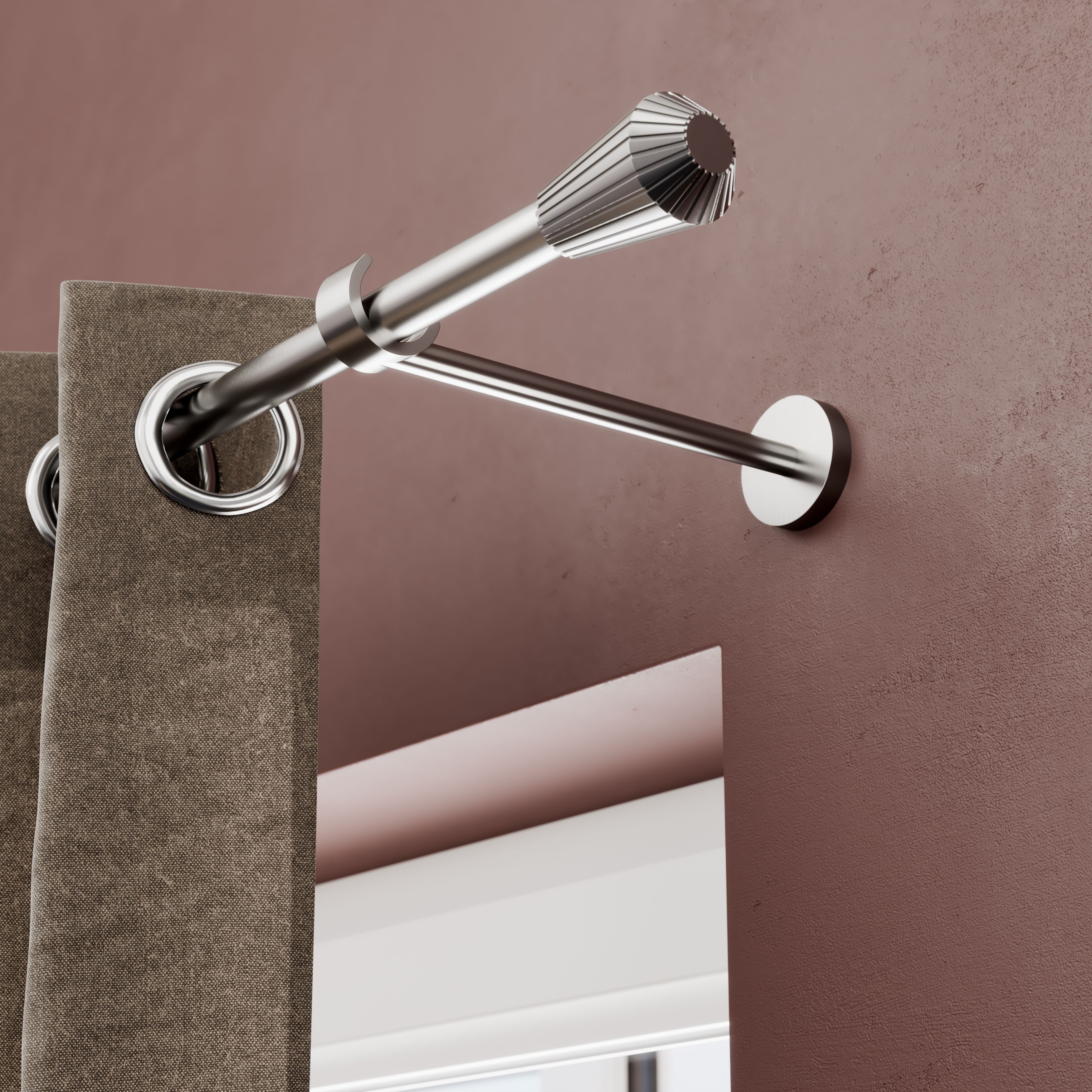 GoodHome Athens Satin Grey Nickel effect Curtain pole, (L)1.5m (Dia)28mm
