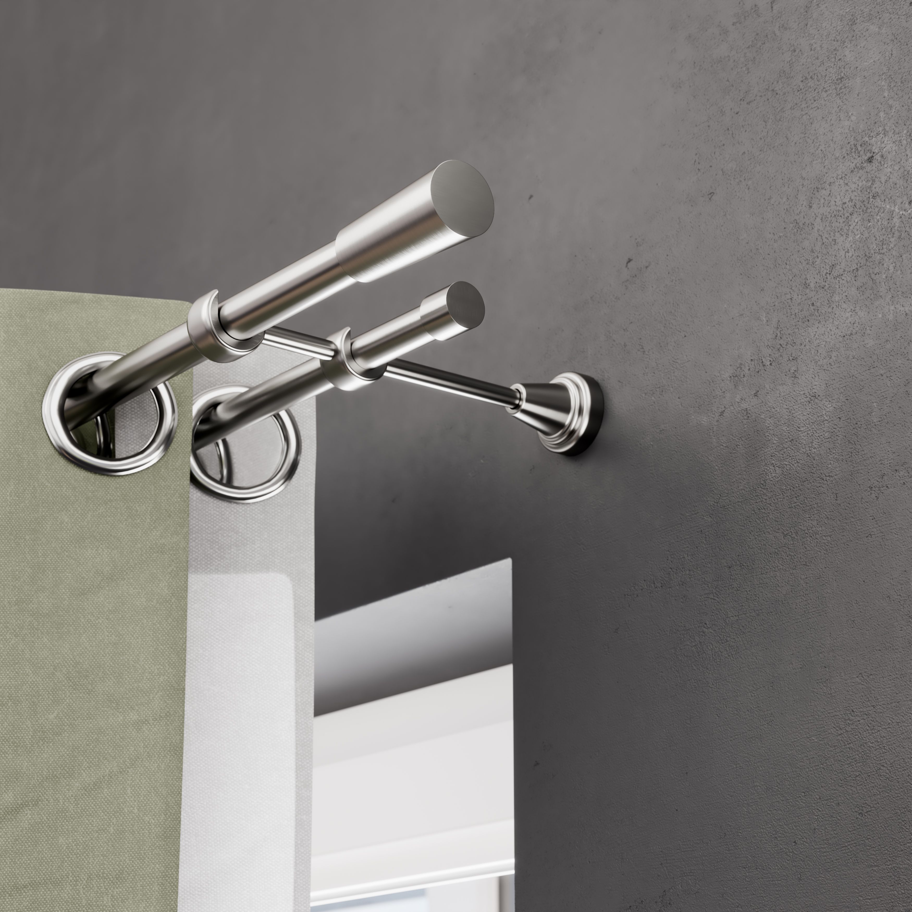 GoodHome Athens Satin Grey Nickel effect Curtain pole, (L)1.5m (Dia)28mm
