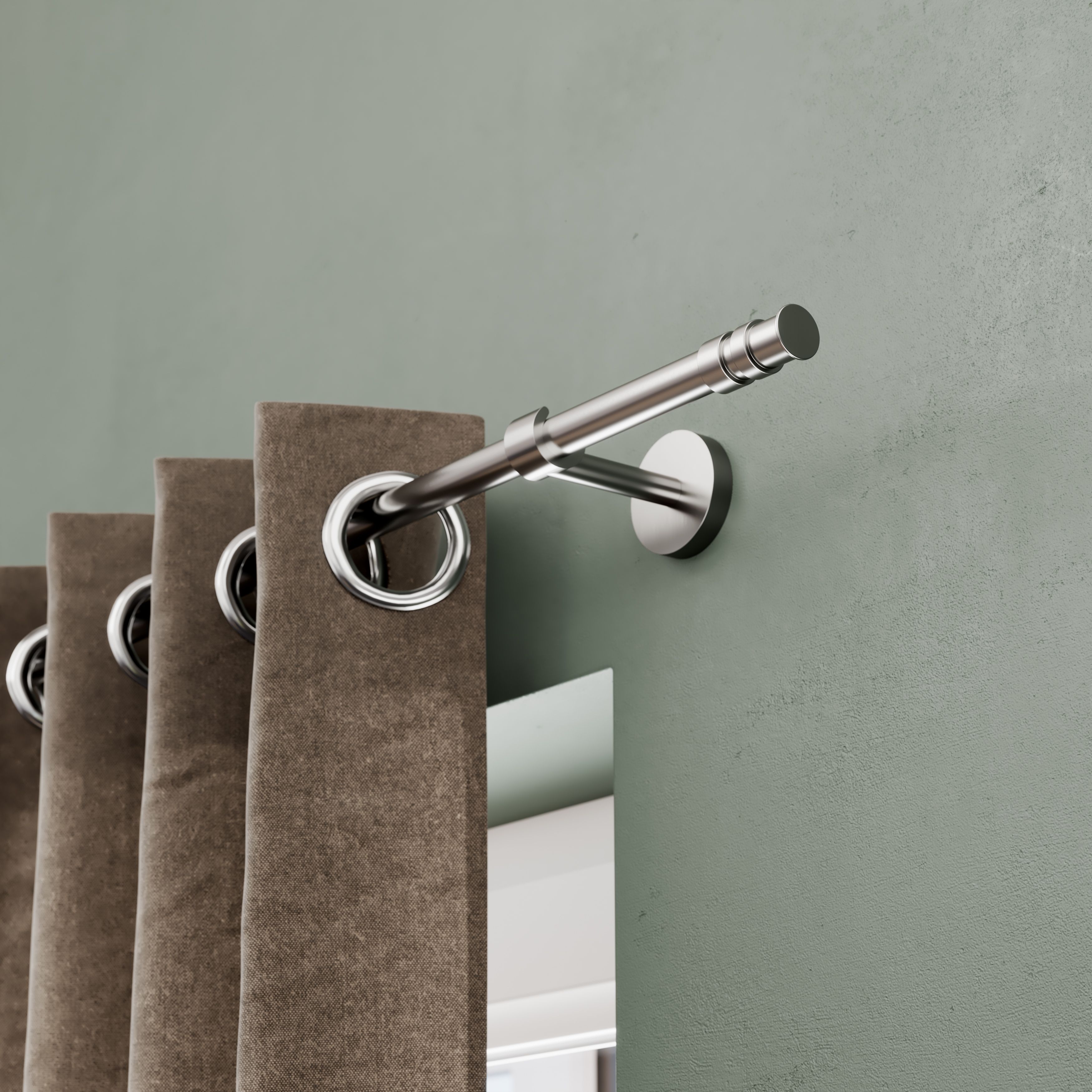 GoodHome Athens Satin Grey Nickel effect Curtain pole, (L)2m (Dia)19mm