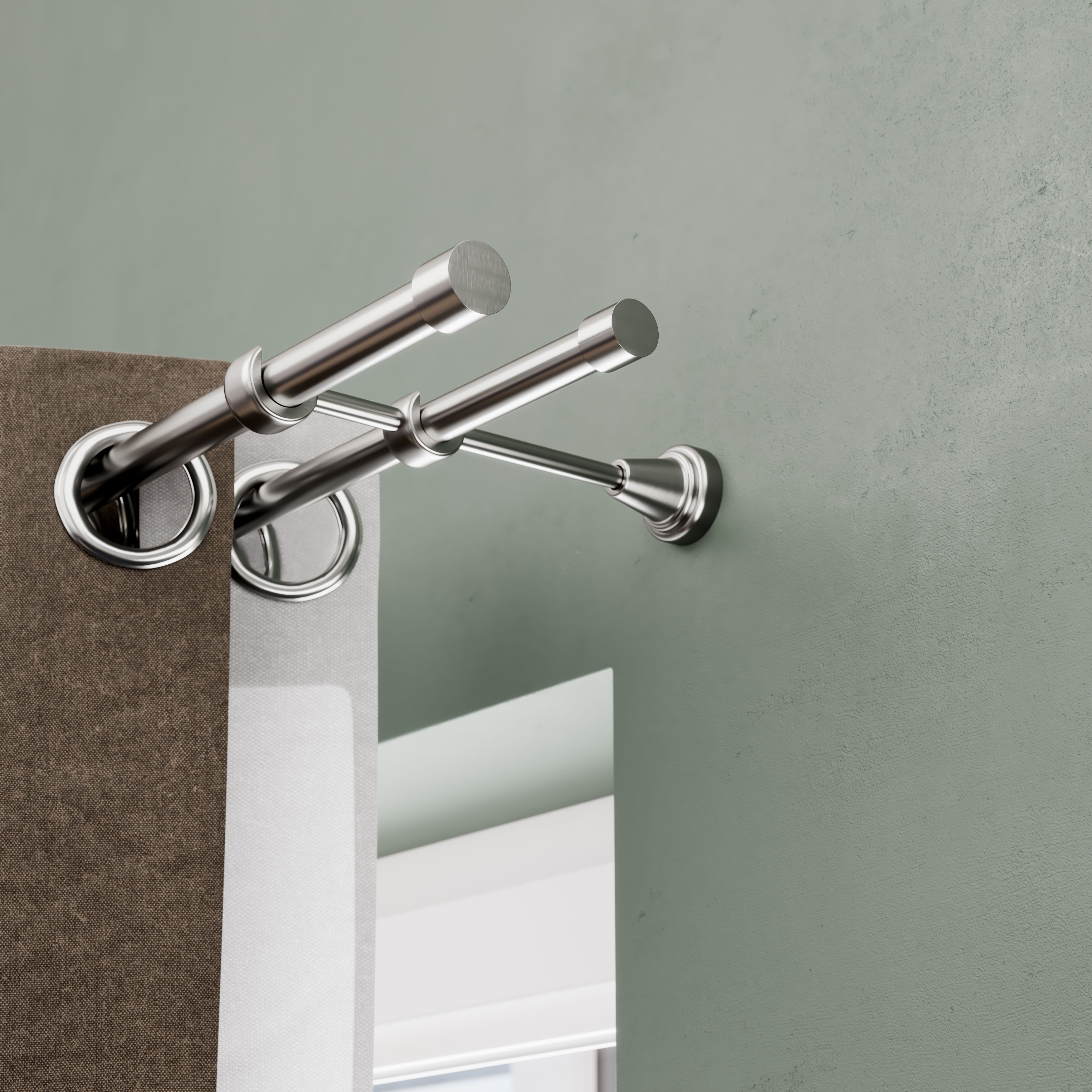 GoodHome Athens Satin Grey Nickel effect Curtain pole, (L)2m (Dia)19mm