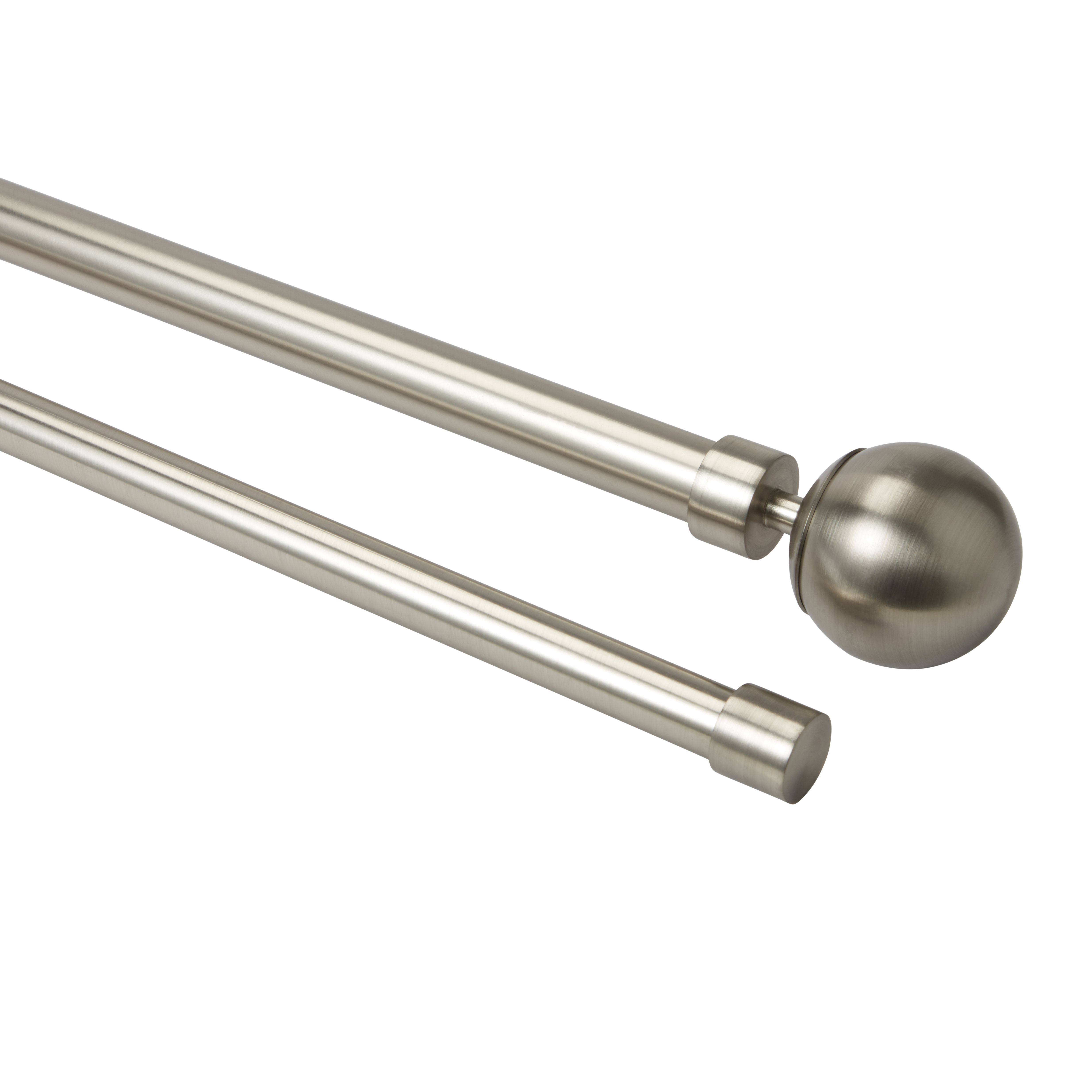 GoodHome Athens Satin Grey Nickel effect Extendable Ball Double curtain pole set Set, (L)2000mm-3300mm (Dia)19mm