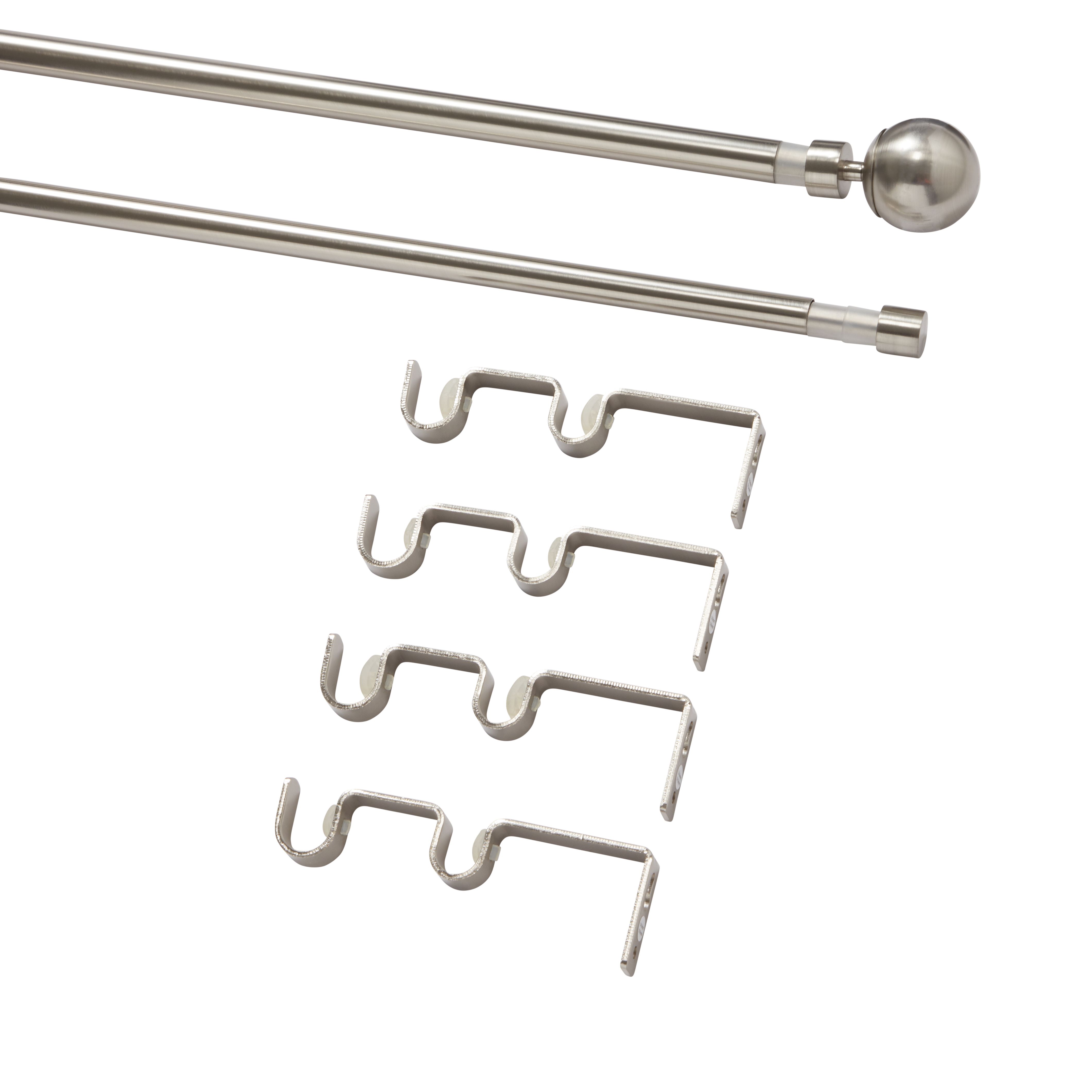 GoodHome Athens Satin Grey Nickel effect Extendable Ball Double curtain pole set Set, (L)2000mm-3300mm (Dia)19mm