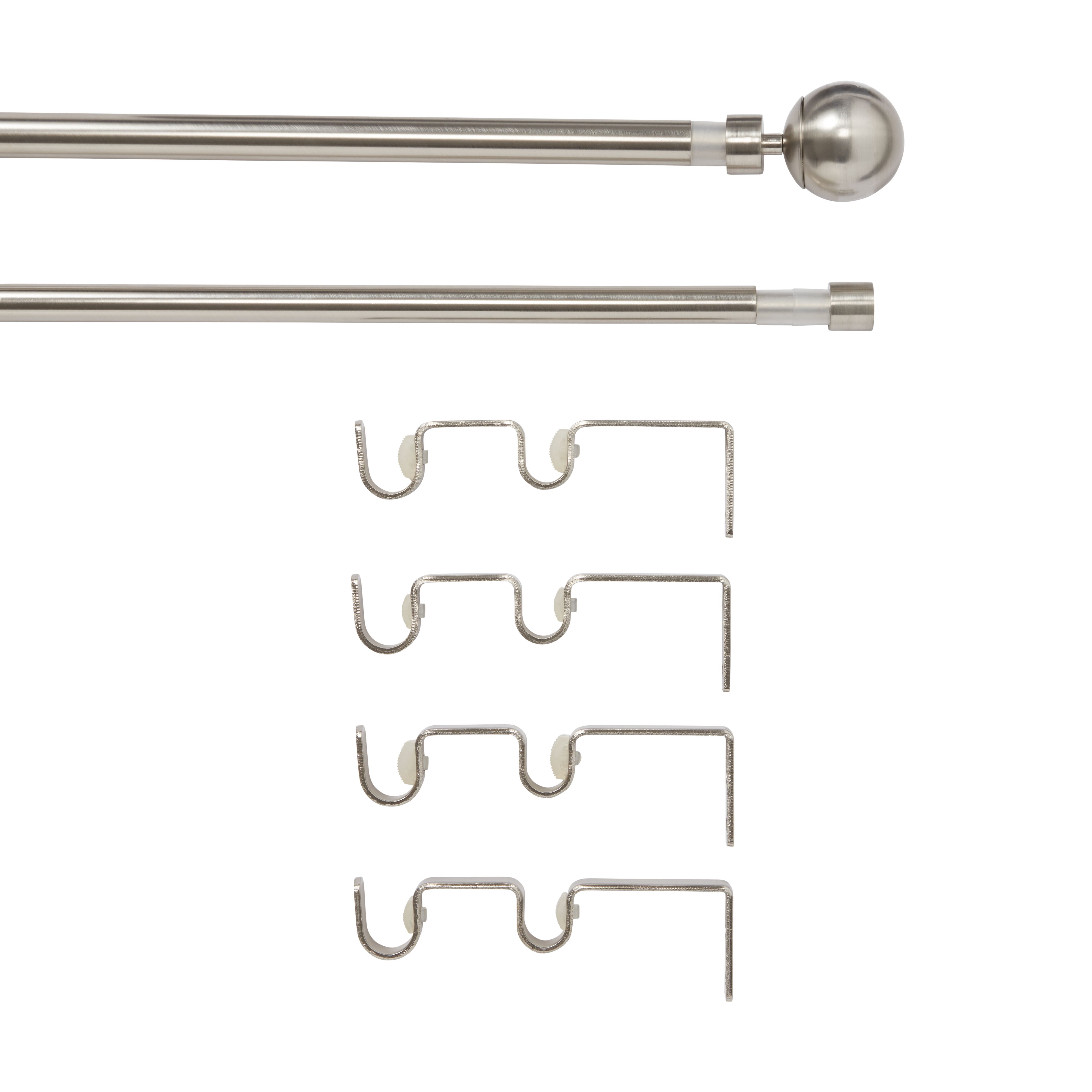 GoodHome Athens Satin Grey Nickel effect Extendable Ball Double curtain pole set Set, (L)2000mm-3300mm (Dia)19mm