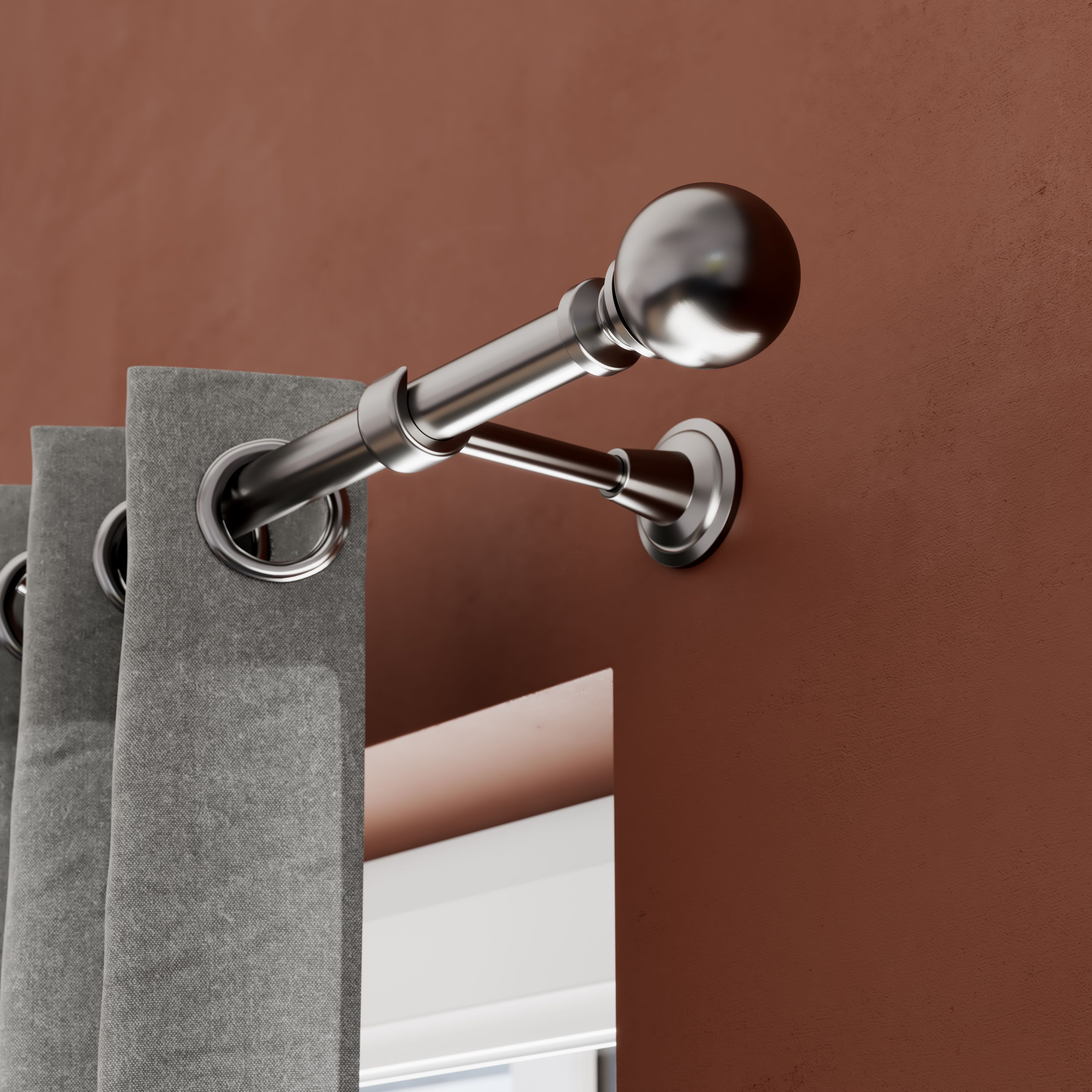 GoodHome Athens Satin Grey Nickel effect Extendable Ball Double curtain pole set Set, (L)2000mm-3300mm (Dia)19mm