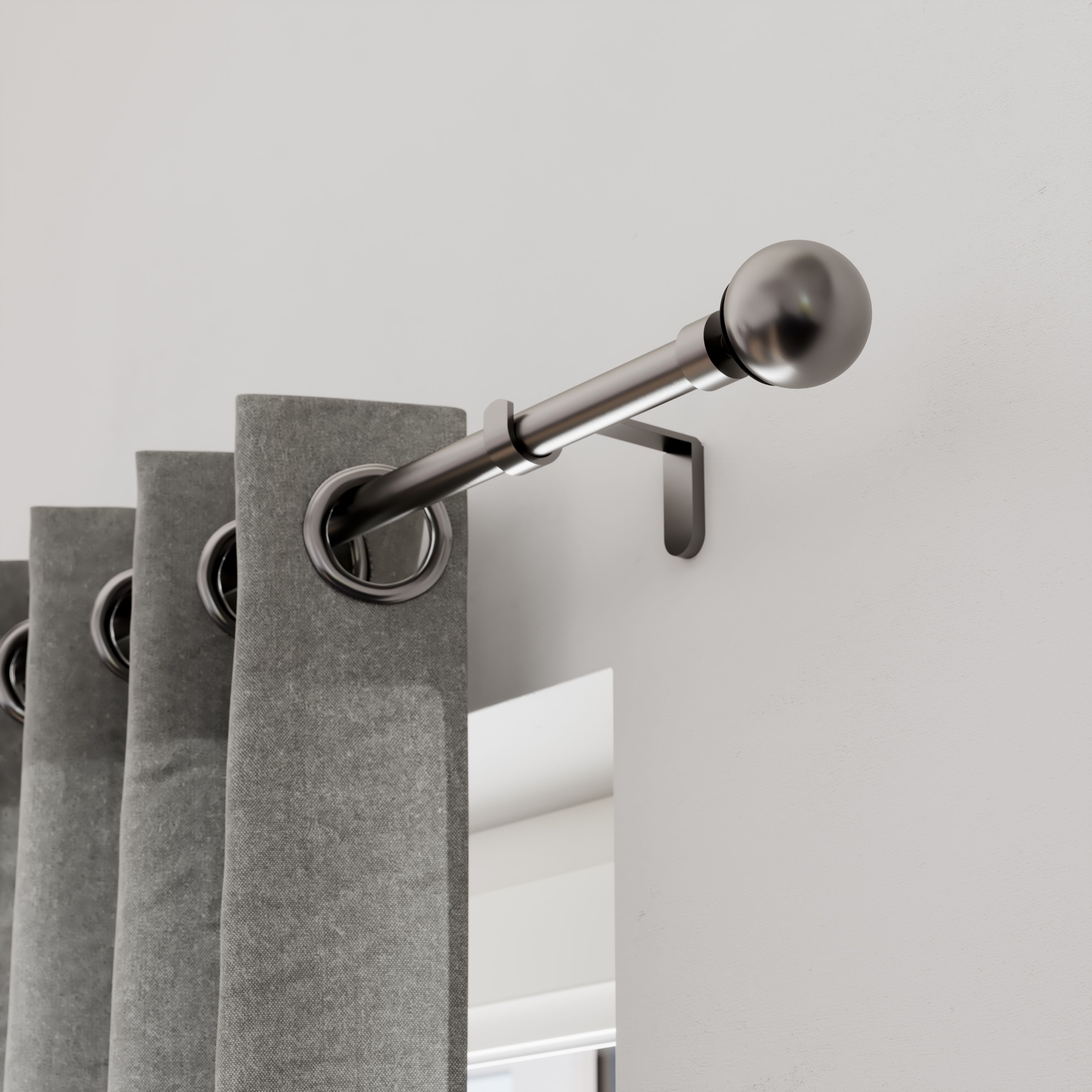 GoodHome Athens Satin Grey Nickel effect Extendable Ball Double curtain pole set Set, (L)2000mm-3300mm (Dia)19mm