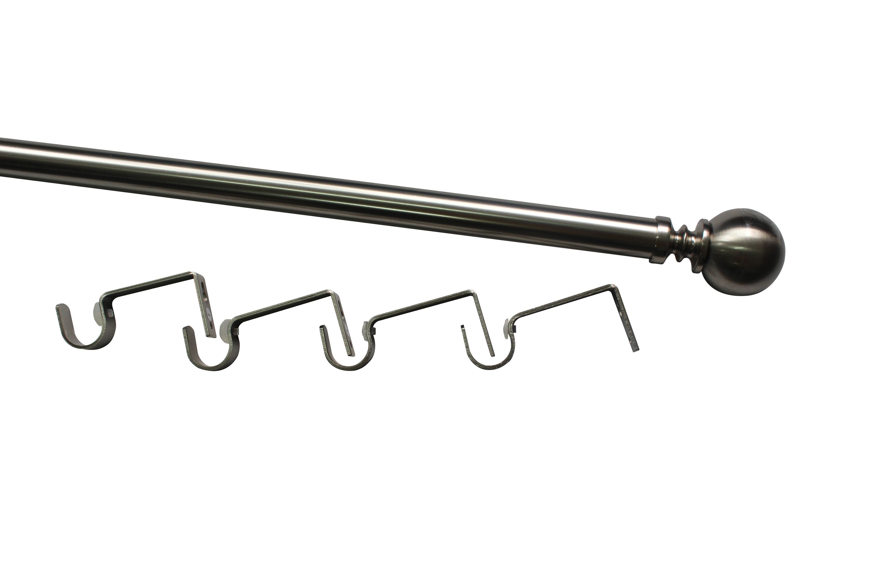 GoodHome Athens Satin Grey Nickel effect Extendable Ball Single curtain pole set Set, (L)2000mm-3300mm (Dia)28mm