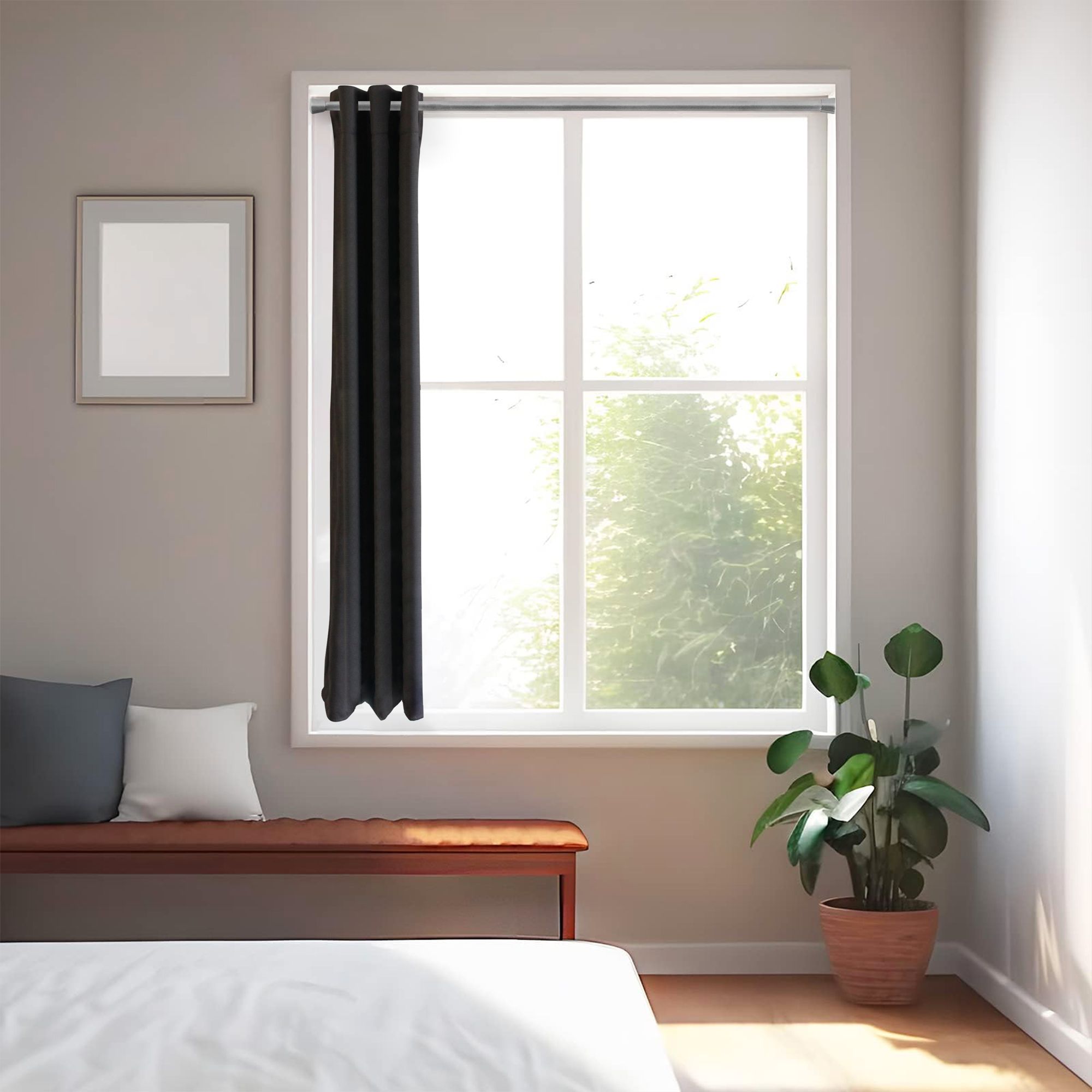 GoodHome Athens Satin Grey Nickel effect Extendable Single curtain pole set, (L)900mm-1200mm (Dia)28mm