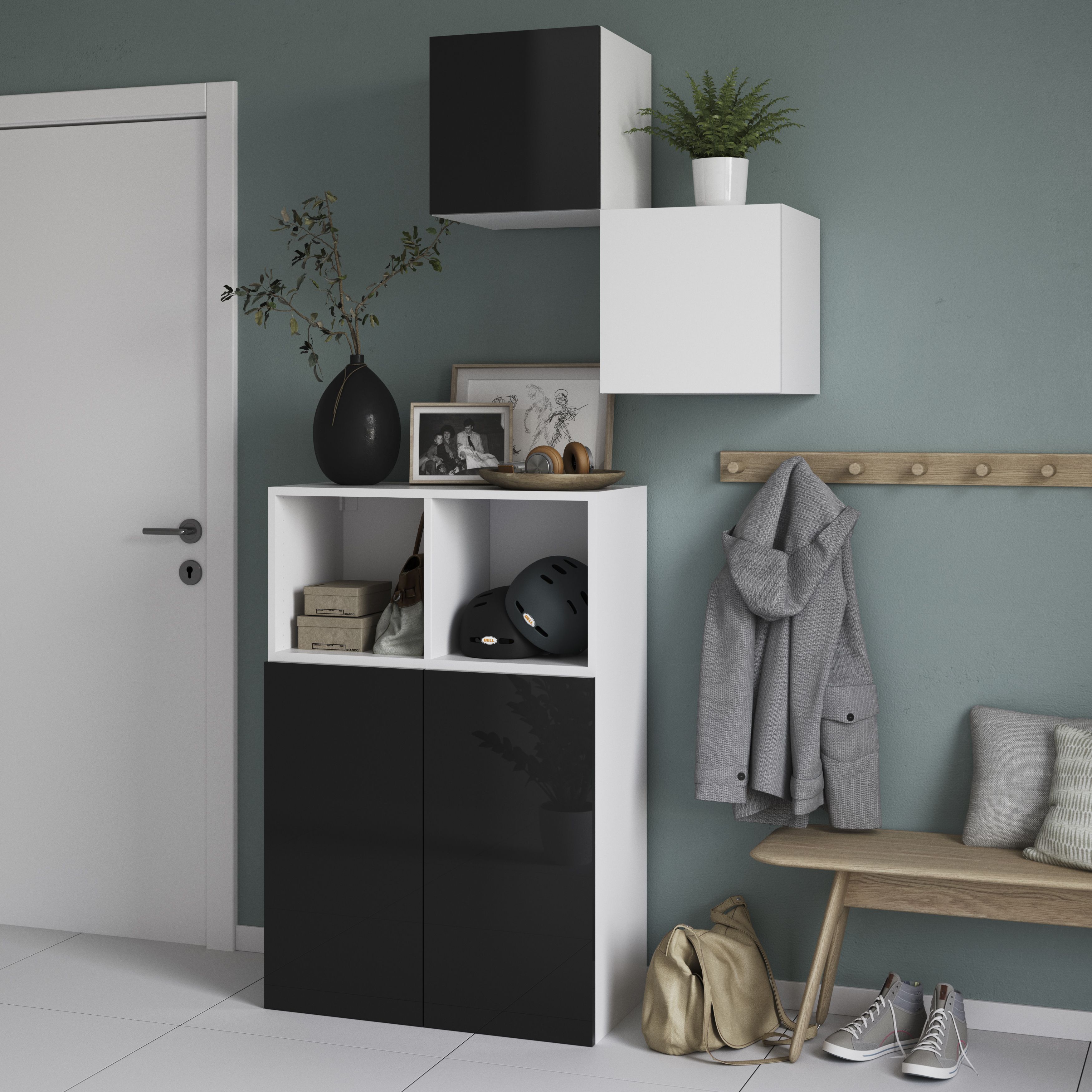 GoodHome Atomia Freestanding Anthracite Door, White Office & living storage (H)1125mm (W)750mm (D)370mm