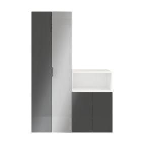 GoodHome Atomia Freestanding Anthracite & white Mirrored door Medium Hallway storage unit kit (H)1125mm