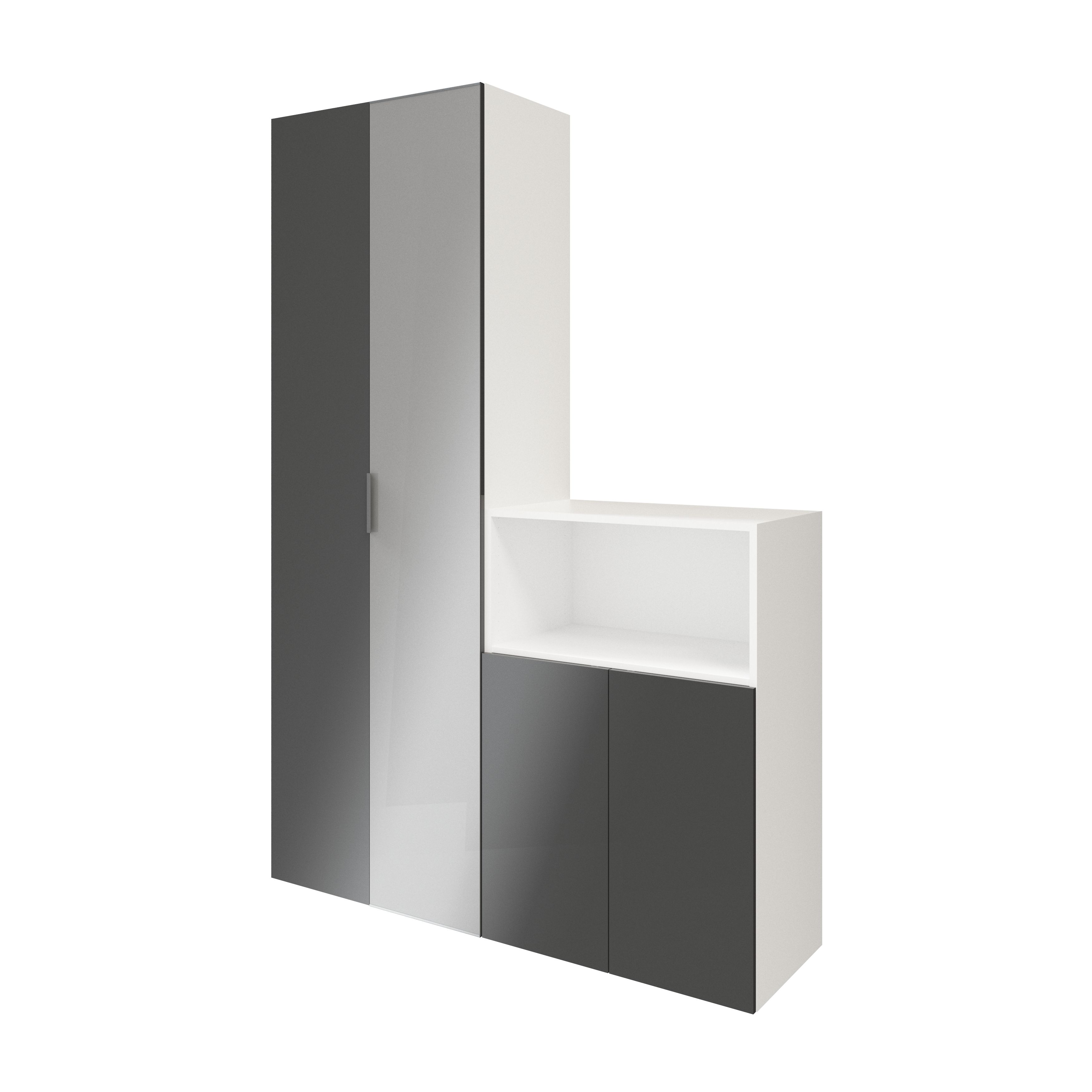 GoodHome Atomia Freestanding Anthracite & white Mirrored door Medium Hallway storage unit kit (H)1125mm