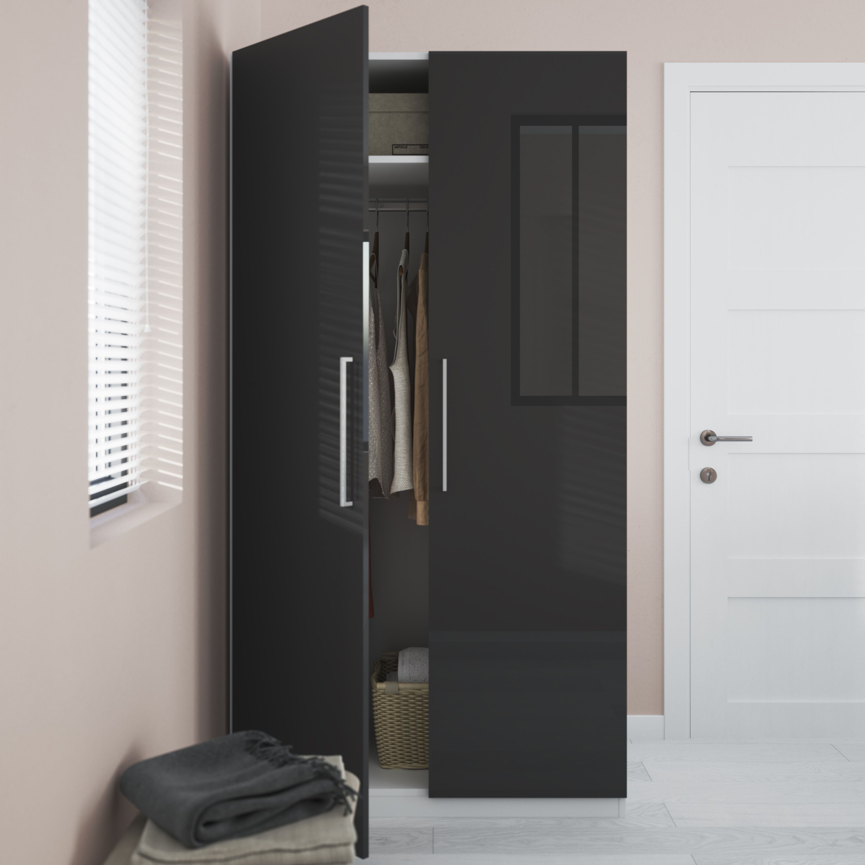 GoodHome Atomia Freestanding Gloss & matt white & anthracite Large Double Wardrobe (H)1929mm (W)1000mm (D)596mm