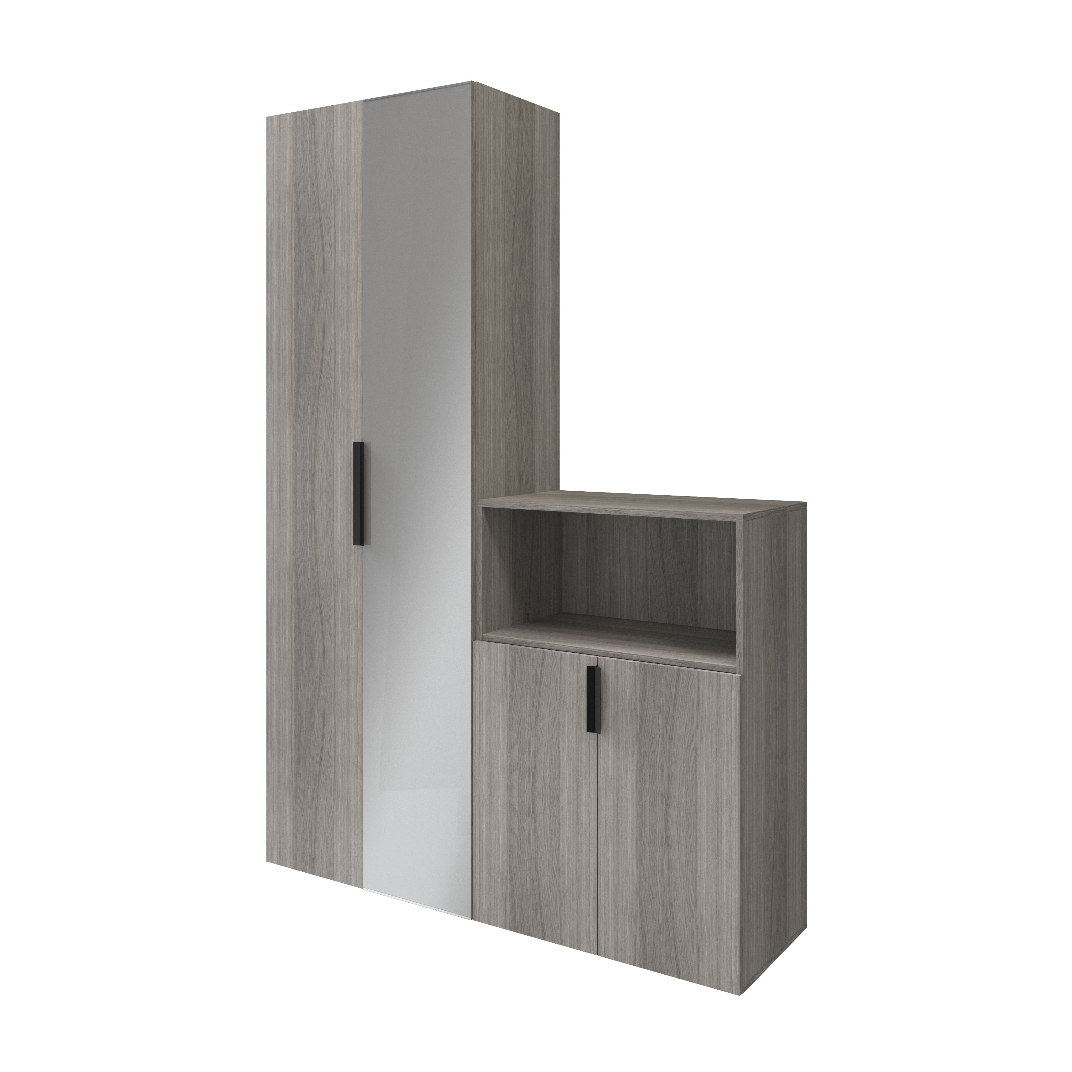 GoodHome Atomia Freestanding Grey oak effect Mirrored door Medium Hallway storage unit kit (H)1125mm