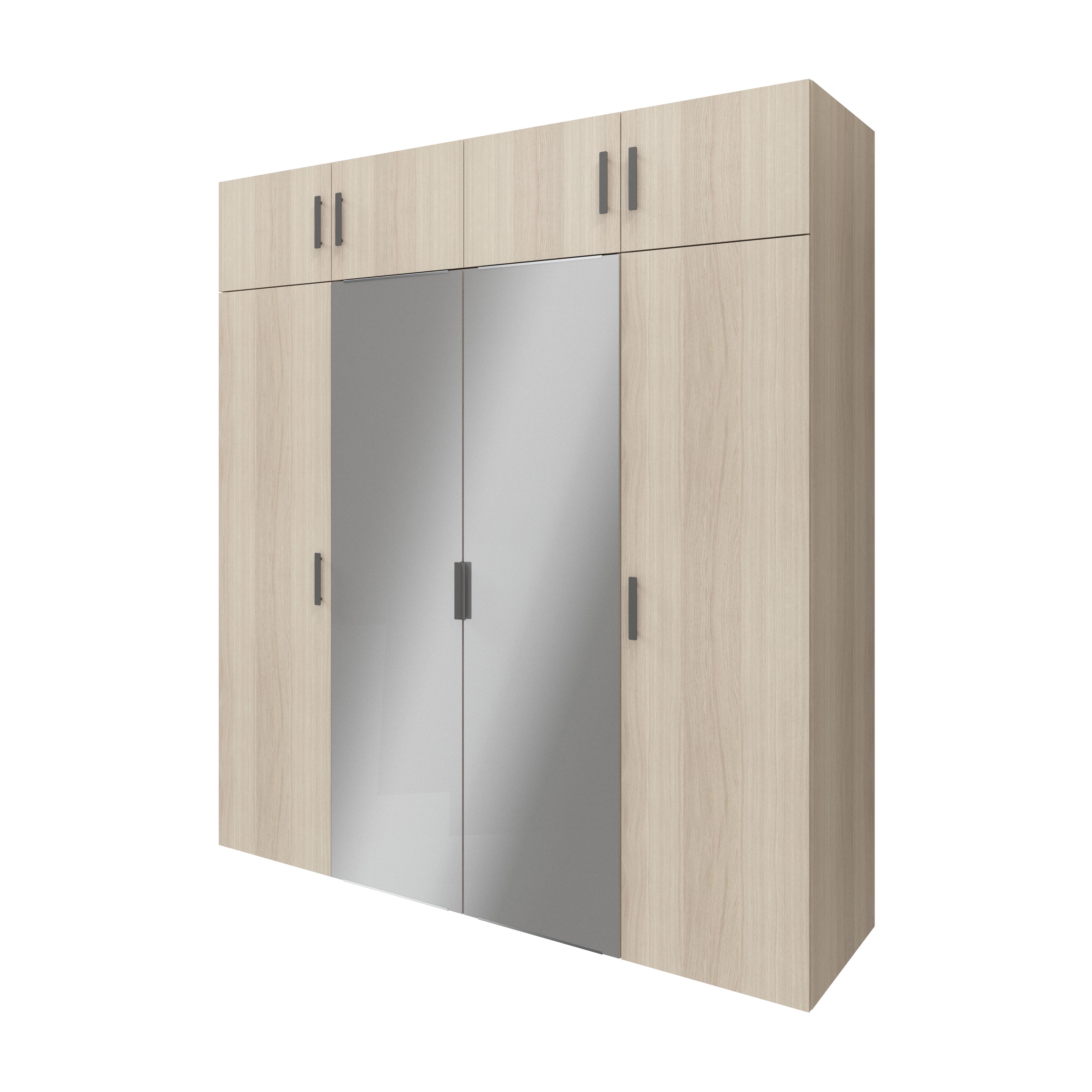 GoodHome Atomia Freestanding Matt oak effect Chipboard Mirrored Large Wardrobe (H)2250mm (W)1000mm (D)580mm