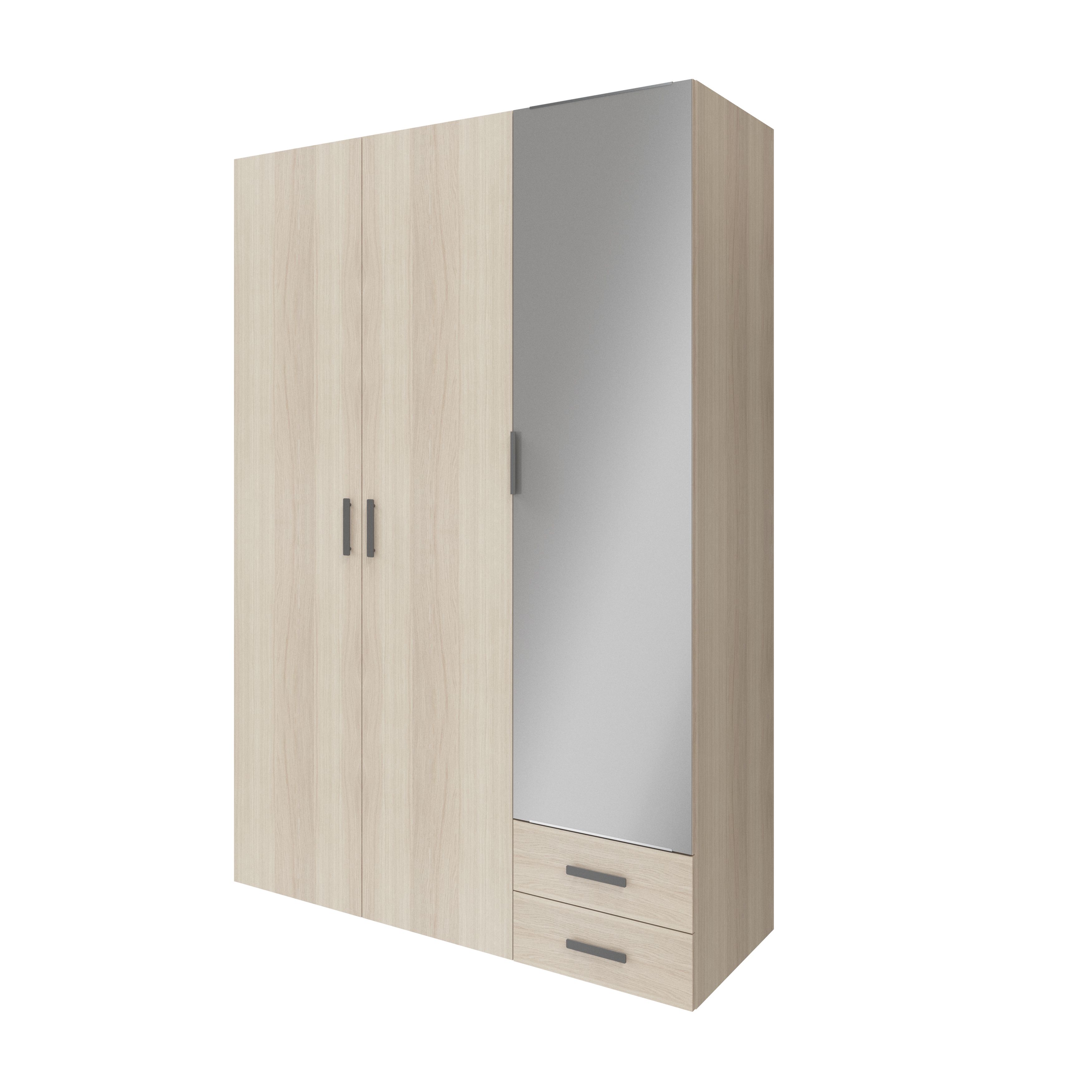 GoodHome Atomia Freestanding Matt oak effect Chipboard Mirrored Wardrobe (H)2250mm (W)1500mm (D)580mm