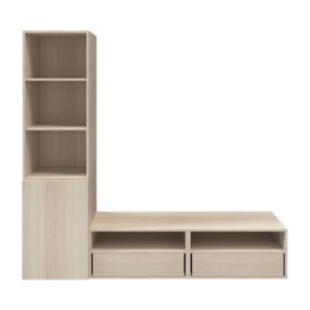 GoodHome Atomia Freestanding Matt oak effect Corner TV unit with 6 shelves, (H)187.5cm x (W)50cm x (D)47cm