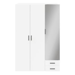 GoodHome Atomia Freestanding Matt white Chipboard Mirrored Triple 2 drawer Wardrobe (H)2250mm (W)1000mm (D)580mm