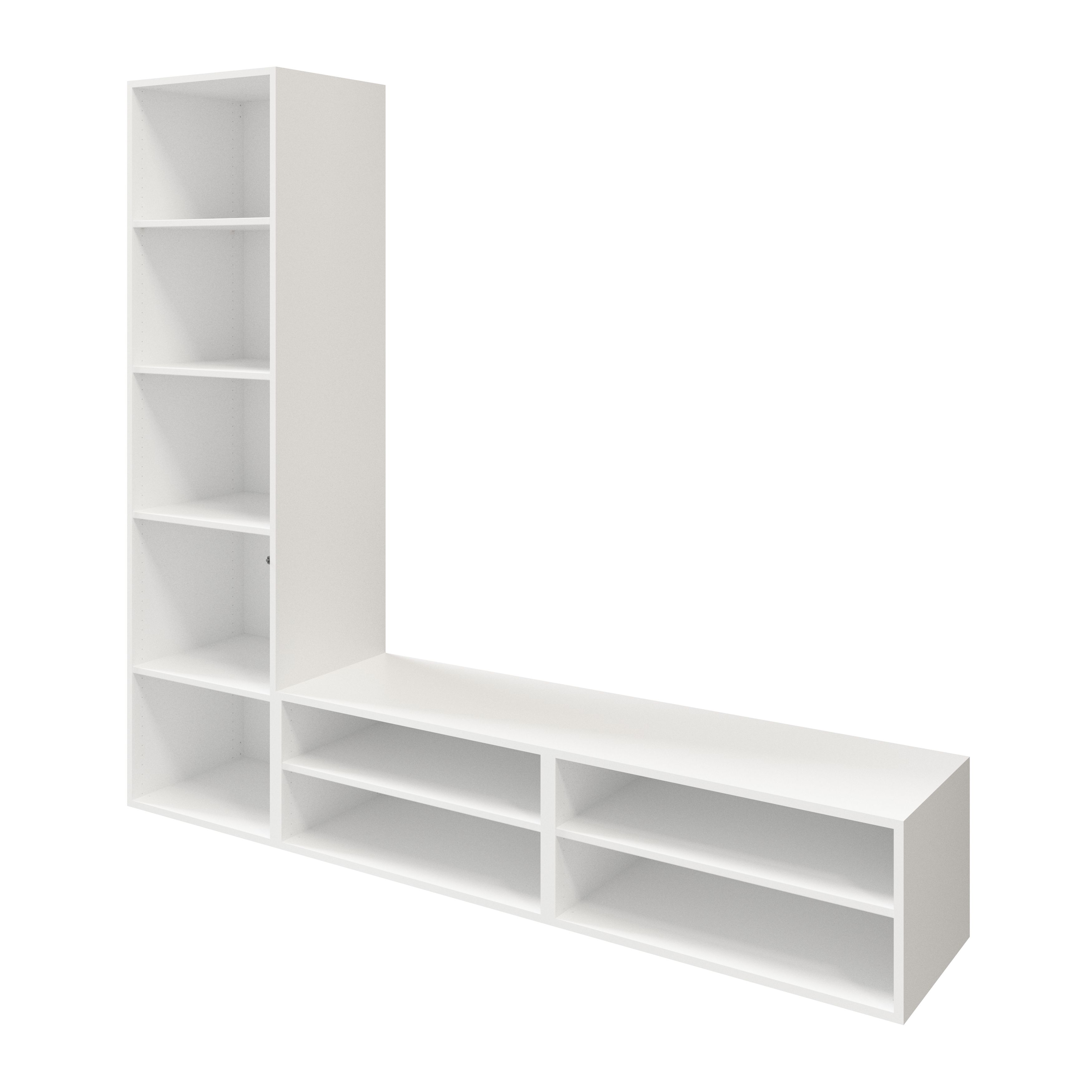 GoodHome Atomia Freestanding Matt white Corner TV unit with 6 shelves, (H)187.5cm x (W)50cm x (D)47cm