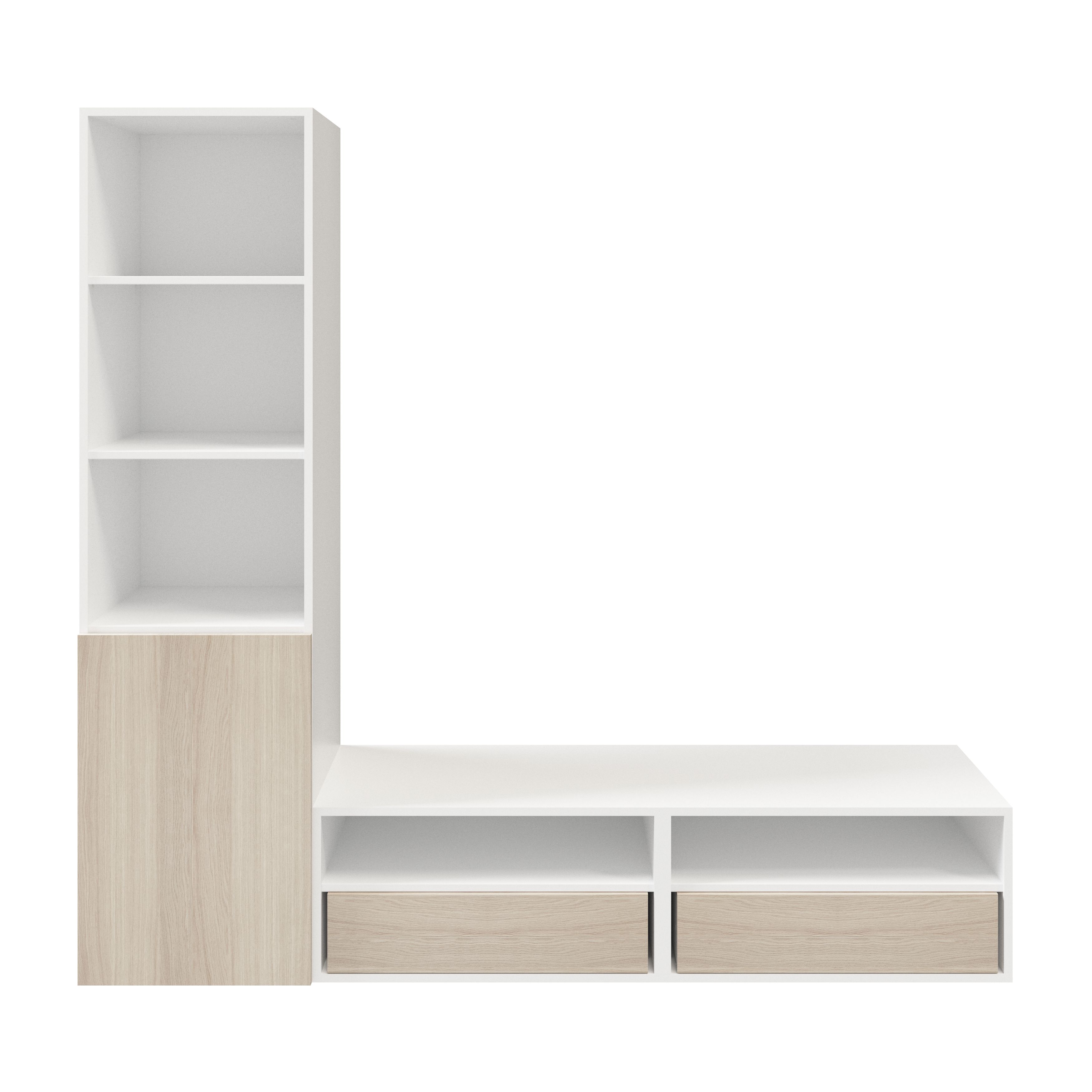 GoodHome Atomia Freestanding Matt white oak effect Corner TV unit with 6 shelves, (H)187.5cm x (W)50cm x (D)47cm