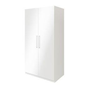 GoodHome Atomia Freestanding Modern Gloss & matt white 2 door Large Double Wardrobe (H)1929mm (W)1000mm (D)596mm
