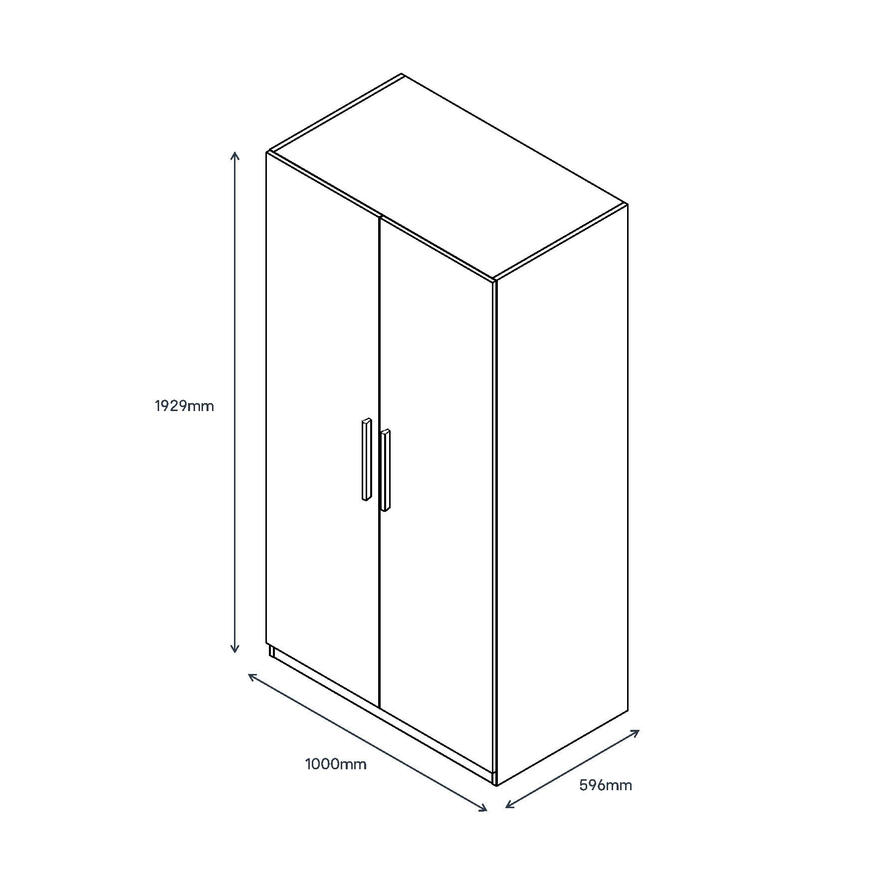 GoodHome Atomia Freestanding Modern Matt grey oak effect Large Double Wardrobe (H)1929mm (W)1000mm (D)596mm