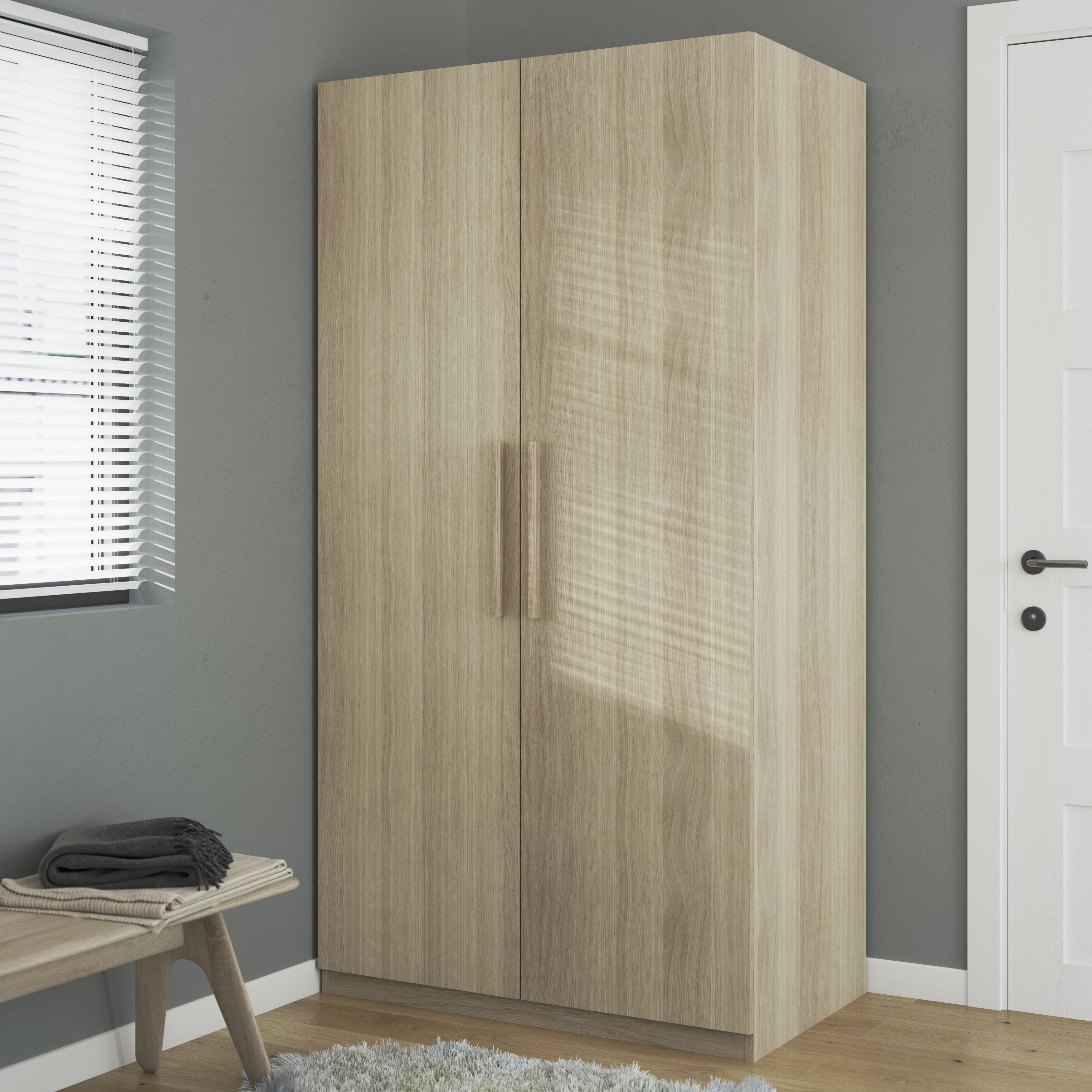 GoodHome Atomia Freestanding Modern Matt oak effect Large Double Wardrobe (H)1929mm (W)1000mm (D)596mm