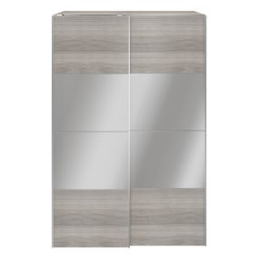 GoodHome Atomia Freestanding Modern Mirrored Grey oak effect Particle board Large Double Wardrobe (H)2250mm (W)1500mm (D)655mm
