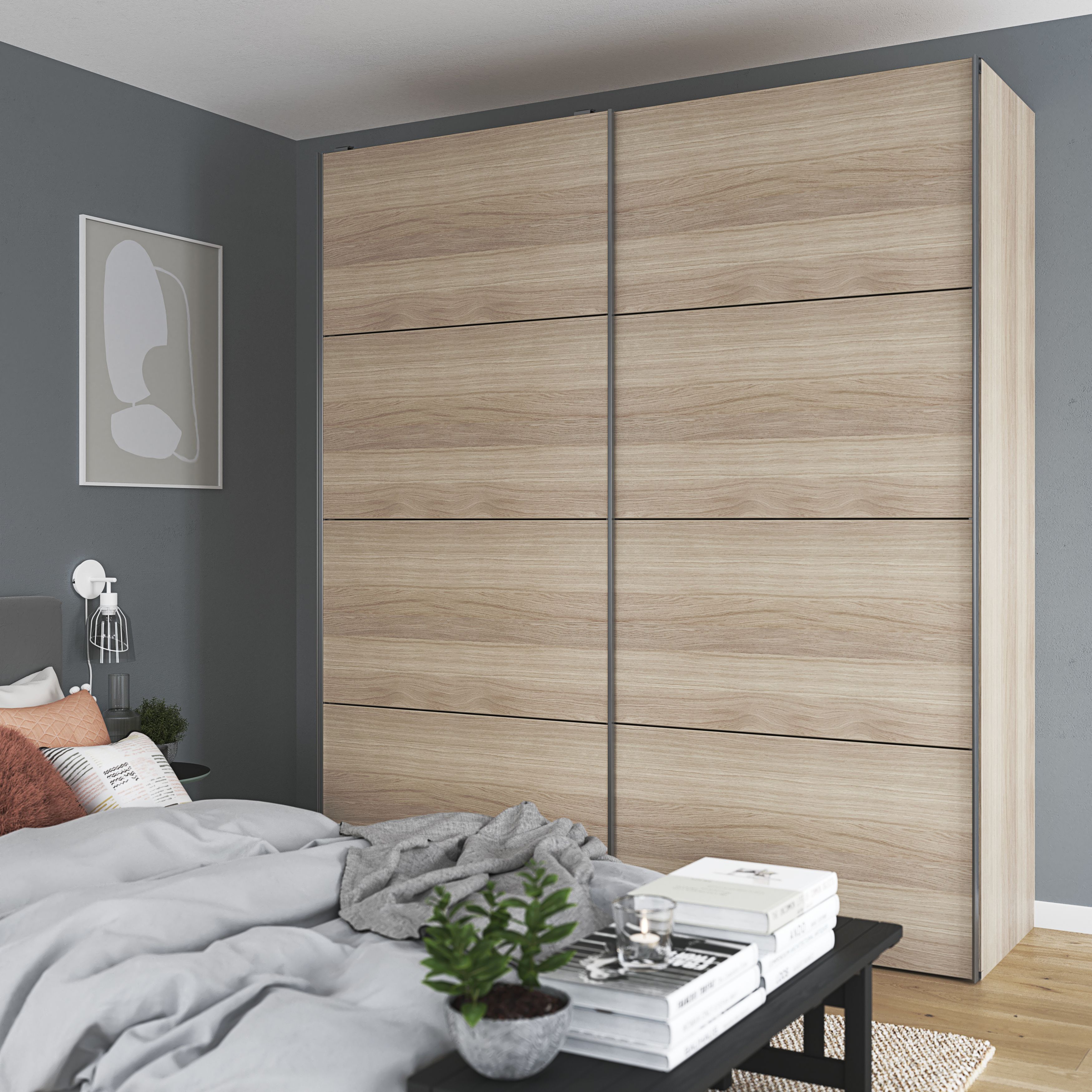 GoodHome Atomia Freestanding Modern Oak effect Particle board Large Double Wardrobe (H)2250mm (W)1500mm (D)655mm