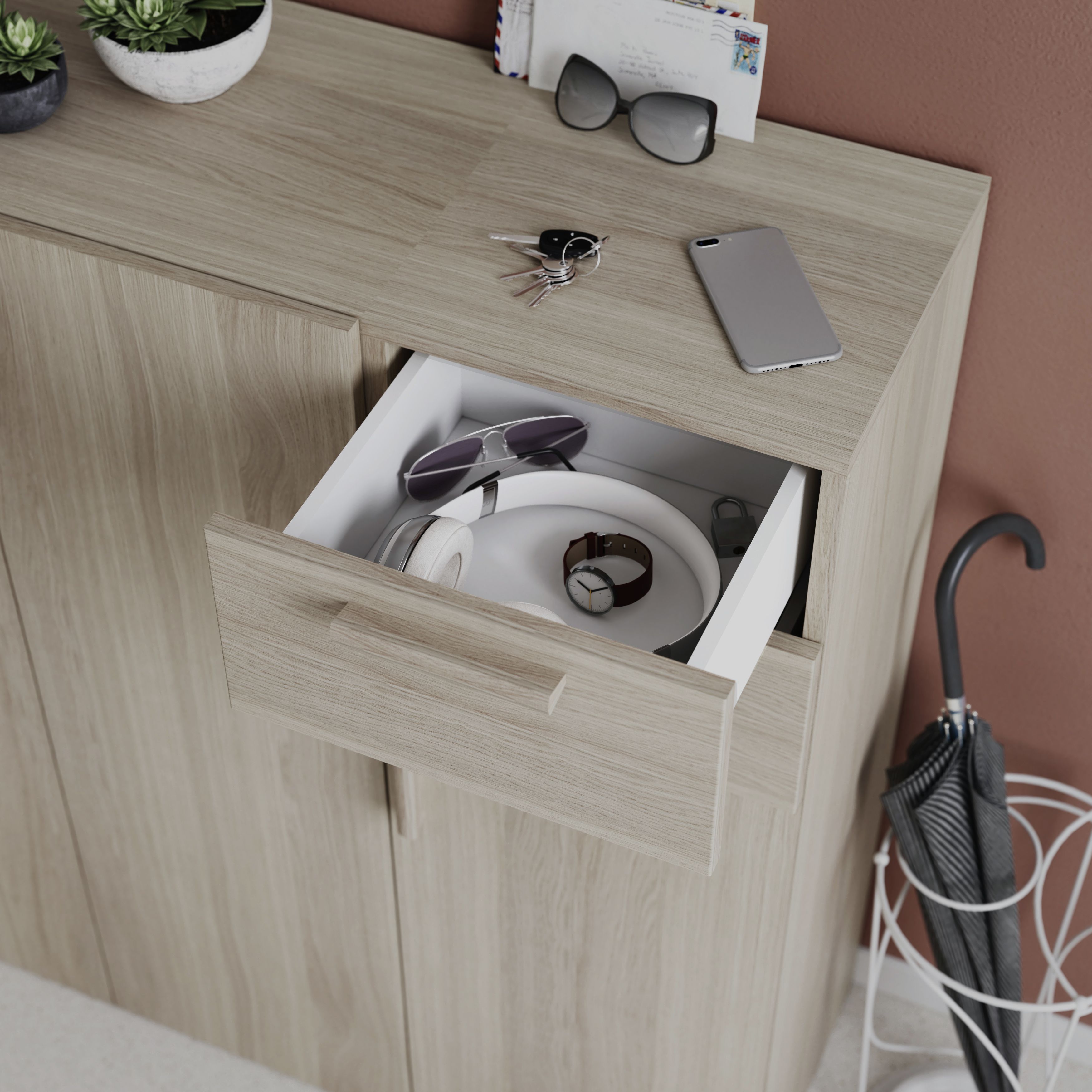 GoodHome Atomia Freestanding Oak effect Medium Hallway storage unit kit (H)1125mm